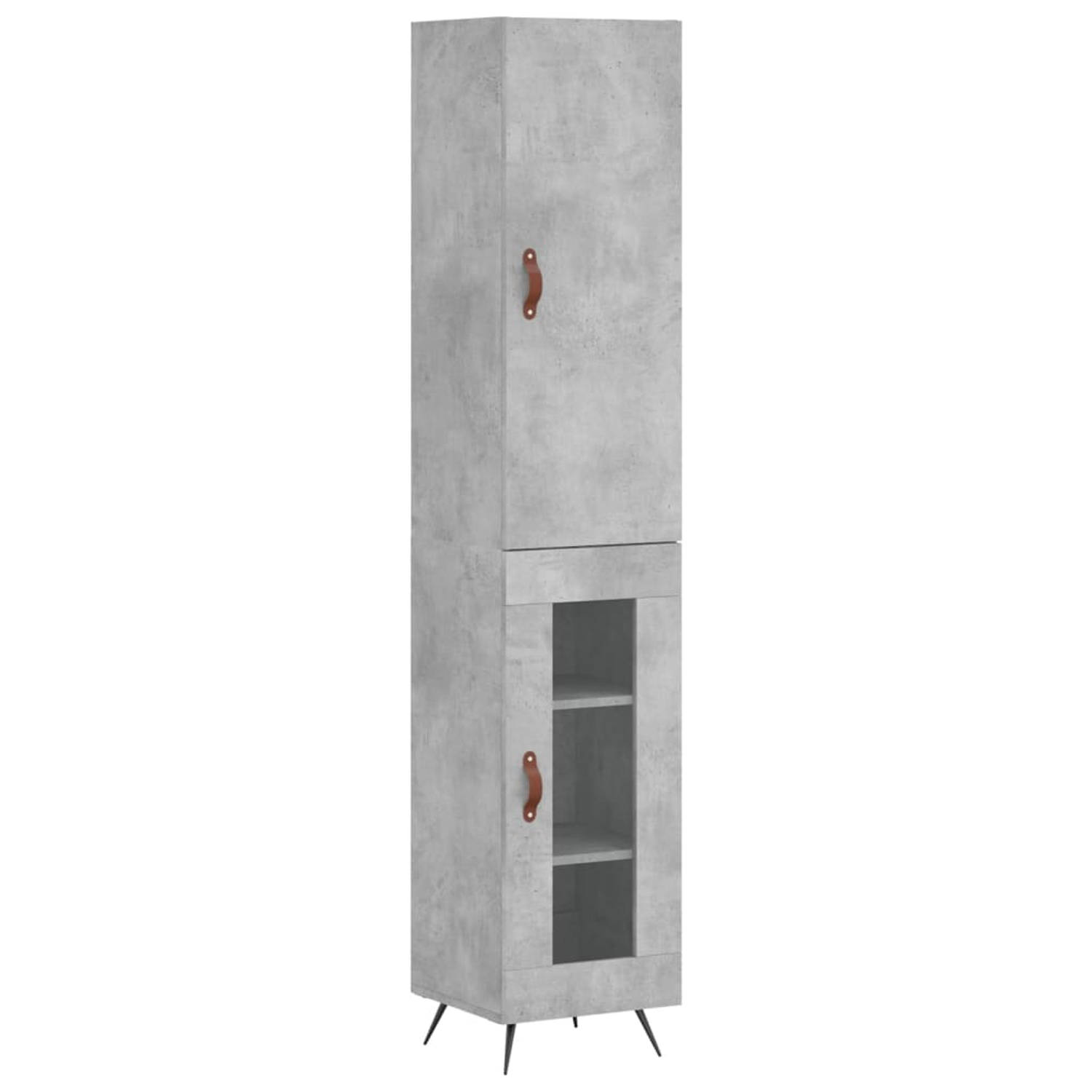 The Living Store-Hoge-kast-34-5x34x180-cm-bewerkt-hout-betongrijs - Keukenkast