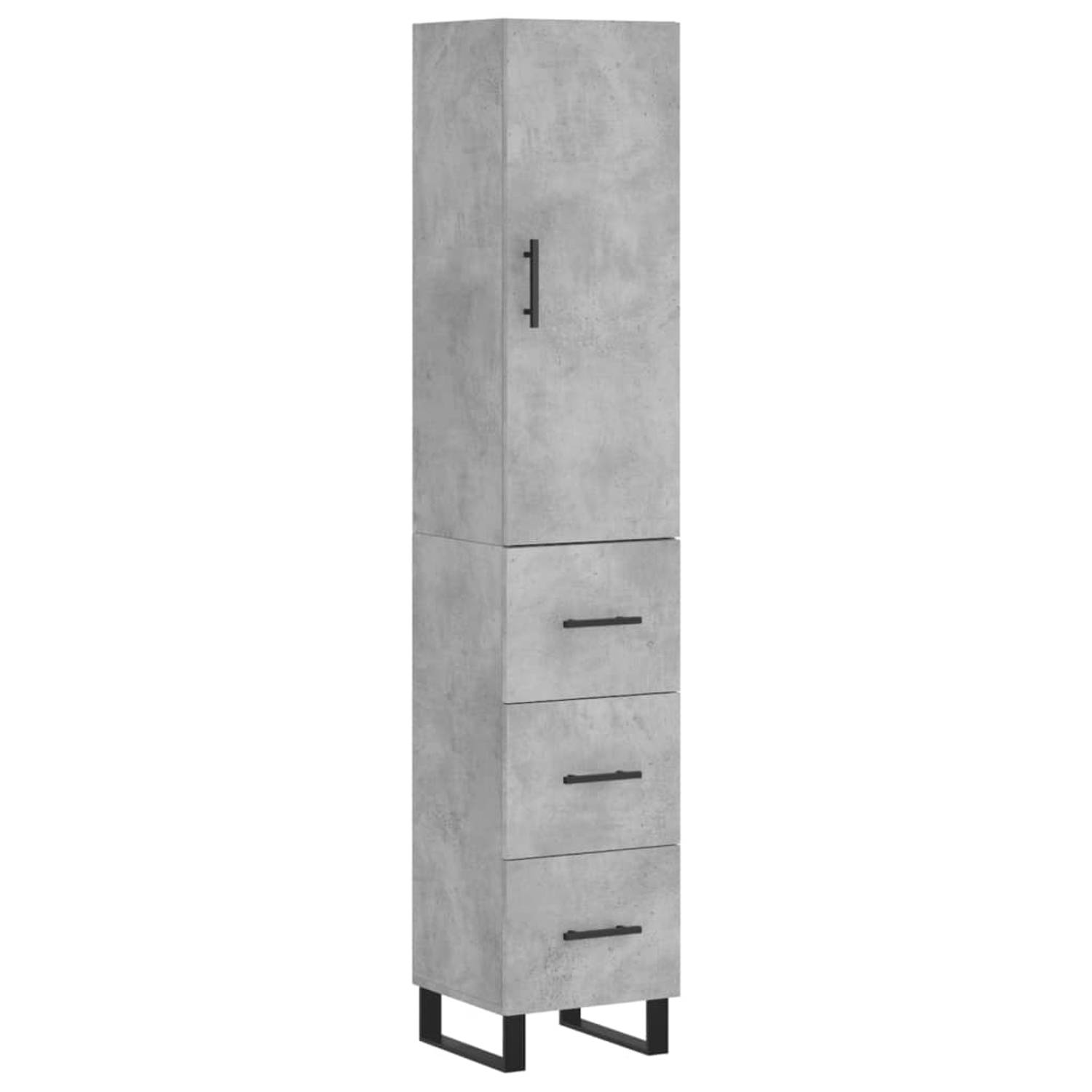 The Living Store-Hoge-kast-34-5x34x180-cm-bewerkt-hout-betongrijs - Keukenkast