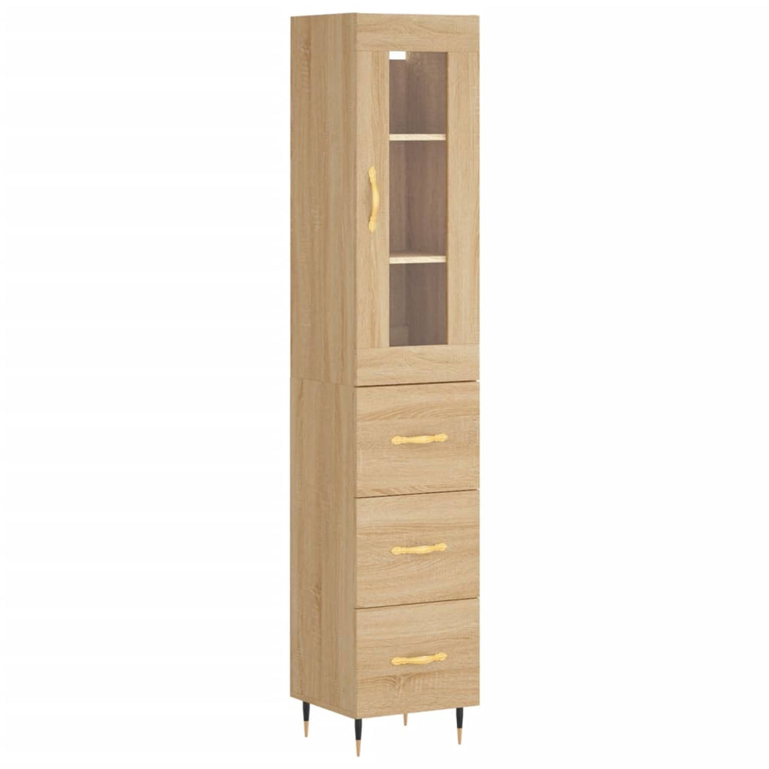 The Living Store Hoge kast 34-5x34x180 cm bewerkt hout sonoma eikenkleurig - Keukenkast