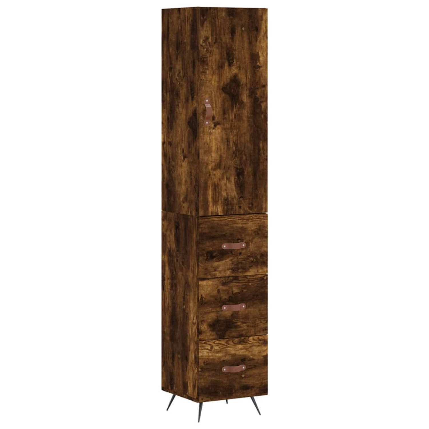 The Living Store Hoge Kast - Gerookt Eiken - 34.5 x 34 x 180 cm - Duurzaam Materiaal