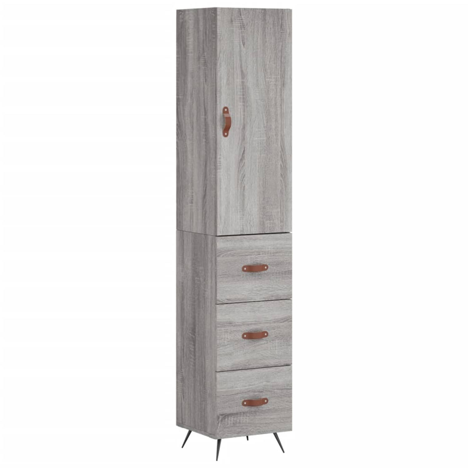 The Living Store Opbergkast - Grijs Sonoma Eiken - 34.5 x 34 x 180 cm - Unieke Charme