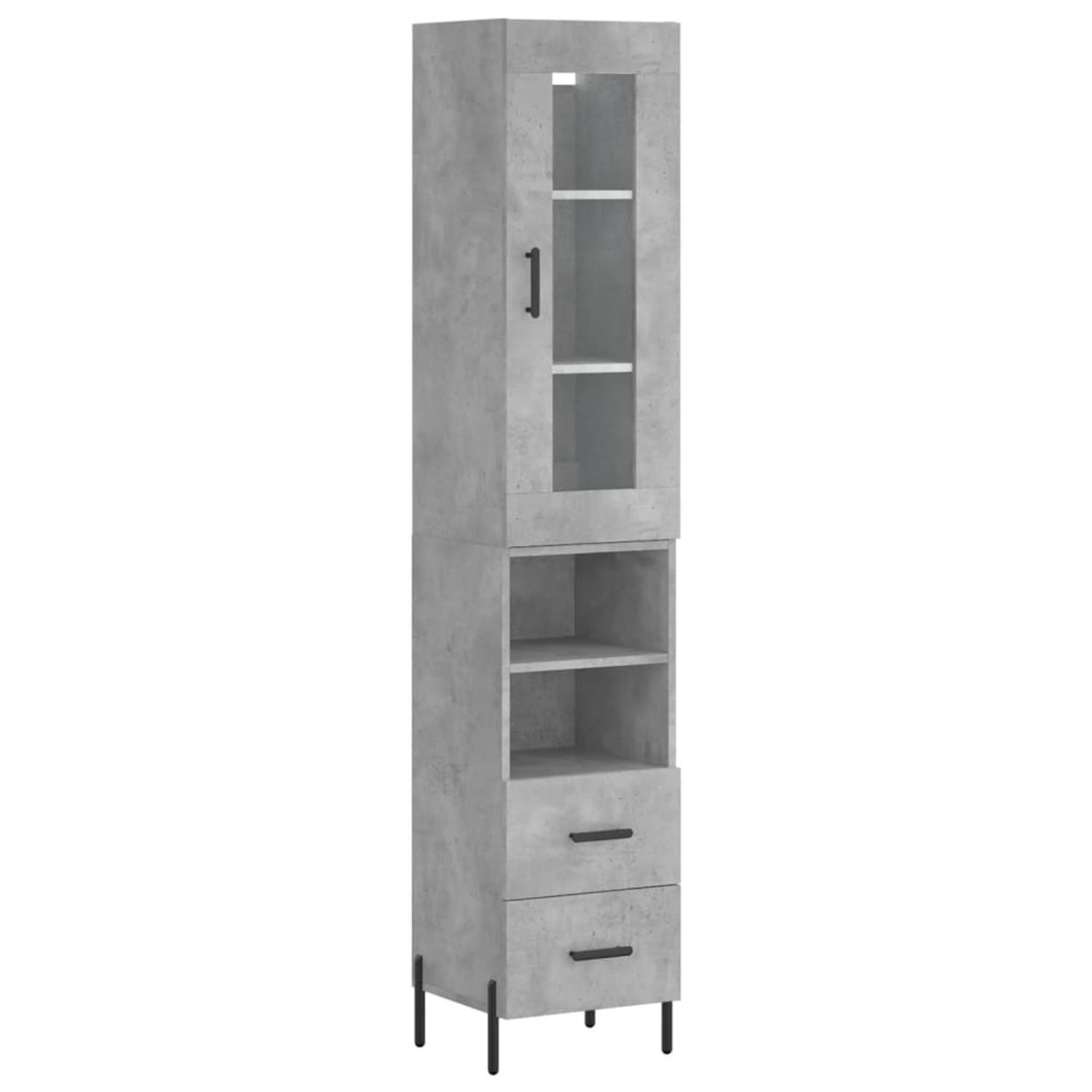 The Living Store-Hoge-kast-34-5x34x180-cm-bewerkt-hout-betongrijs - Keukenkast