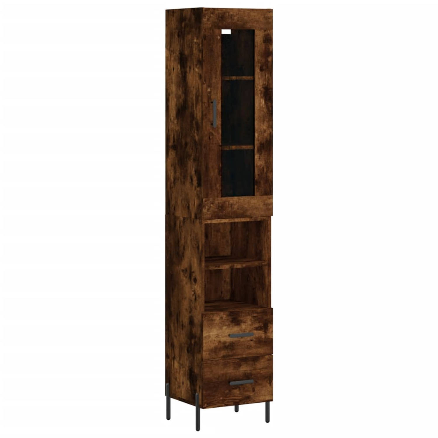 The Living Store-Hoge-kast-34-5x34x180-cm-bewerkt-hout-gerookt-eikenkleurig - Keukenkast