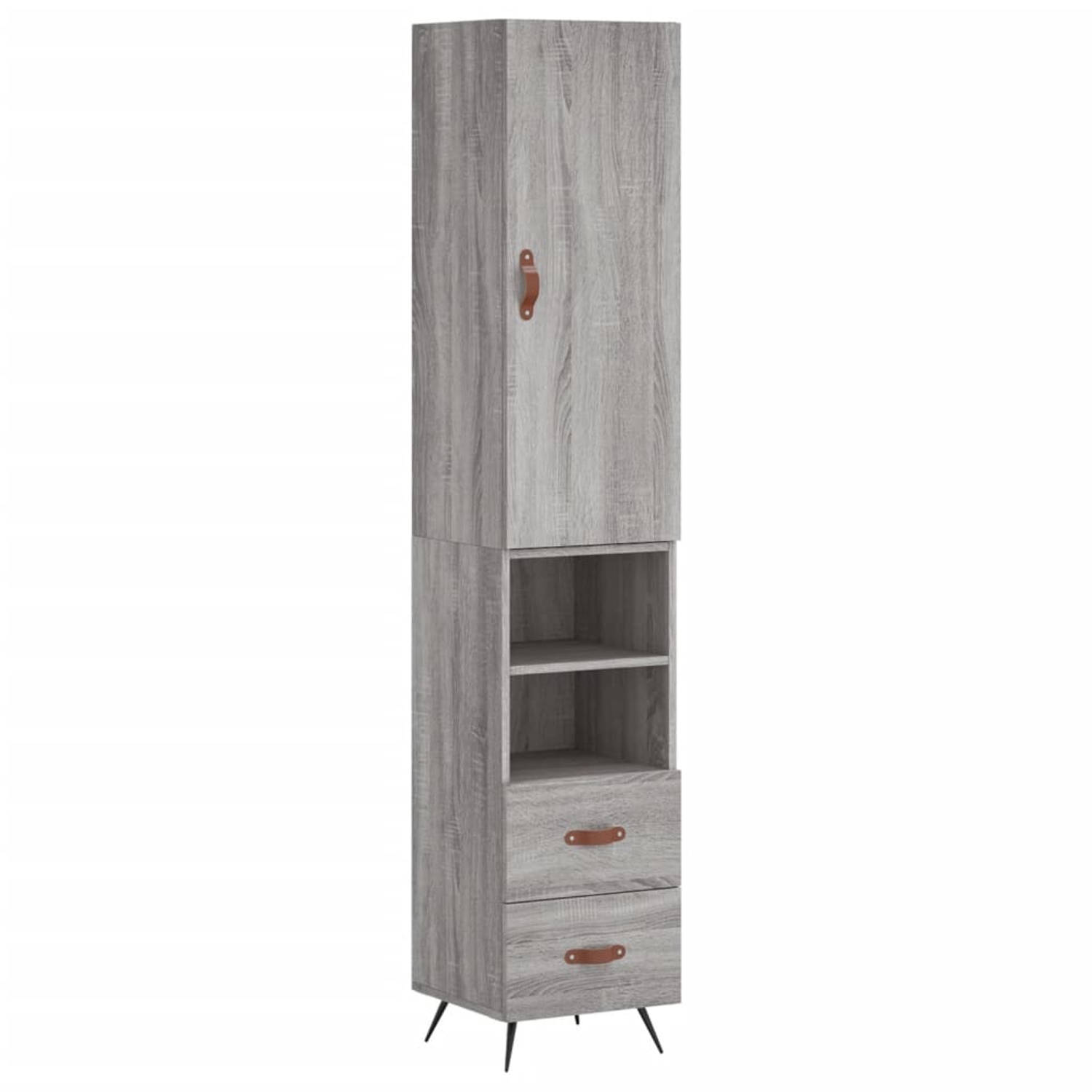 The Living Store Hoge Kast - Grijs Sonoma Eiken - 180 cm (B x D x H) - Duurzaam Materiaal