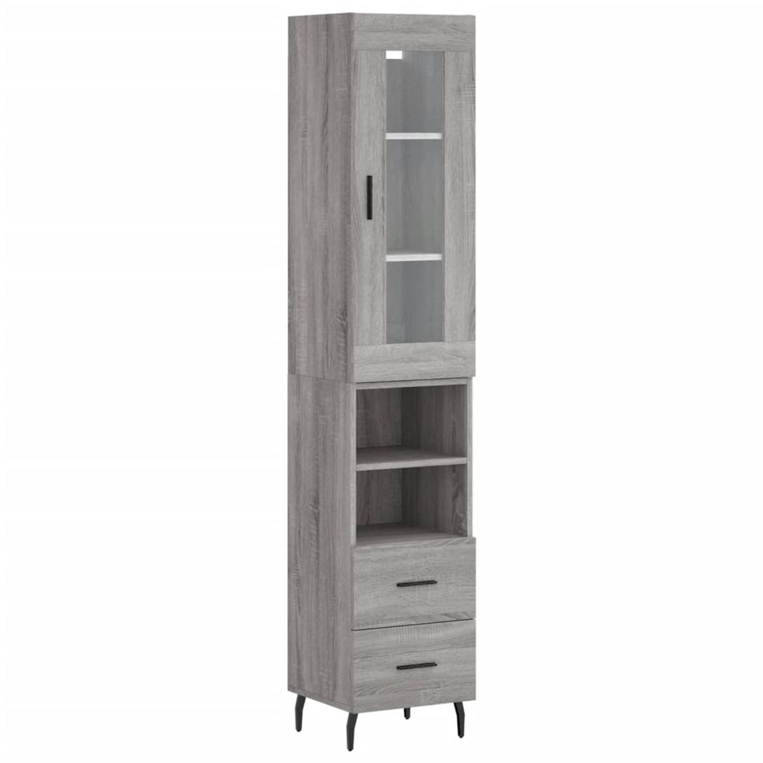 The Living Store Hoge Kast - Grijs Sonoma Eiken - 34.5 x 34 x 180 cm - Duurzaam materiaal