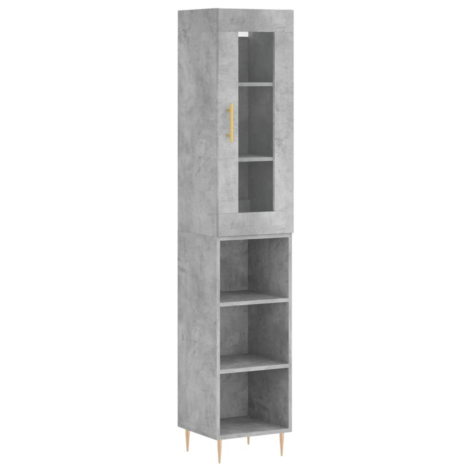 The Living Store Hoge kast 34-5x34x180 cm bewerkt hout betongrijs - Keukenkast