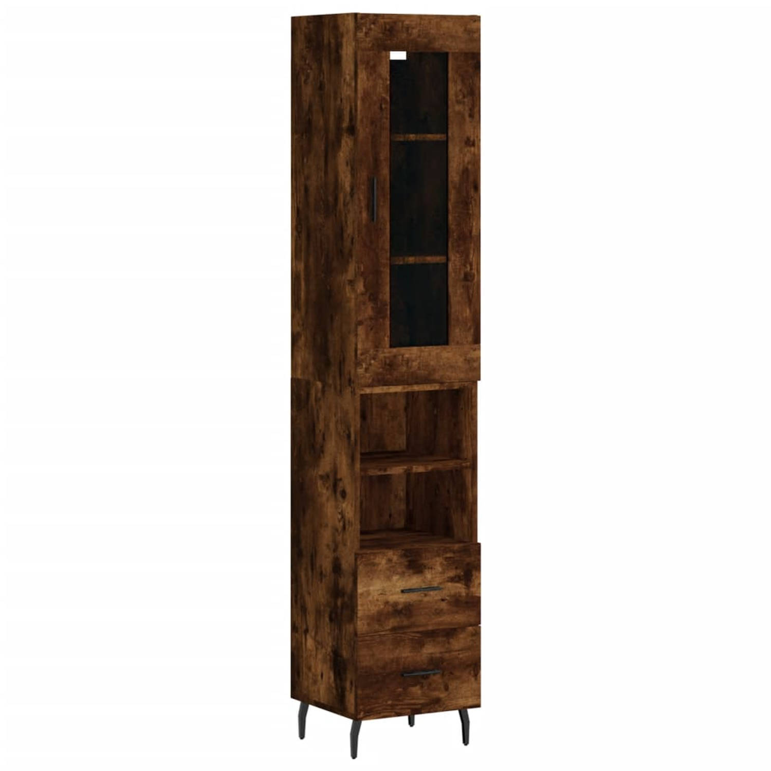 The Living Store-Hoge-kast-34-5x34x180-cm-bewerkt-hout-gerookt-eikenkleurig - Keukenkast