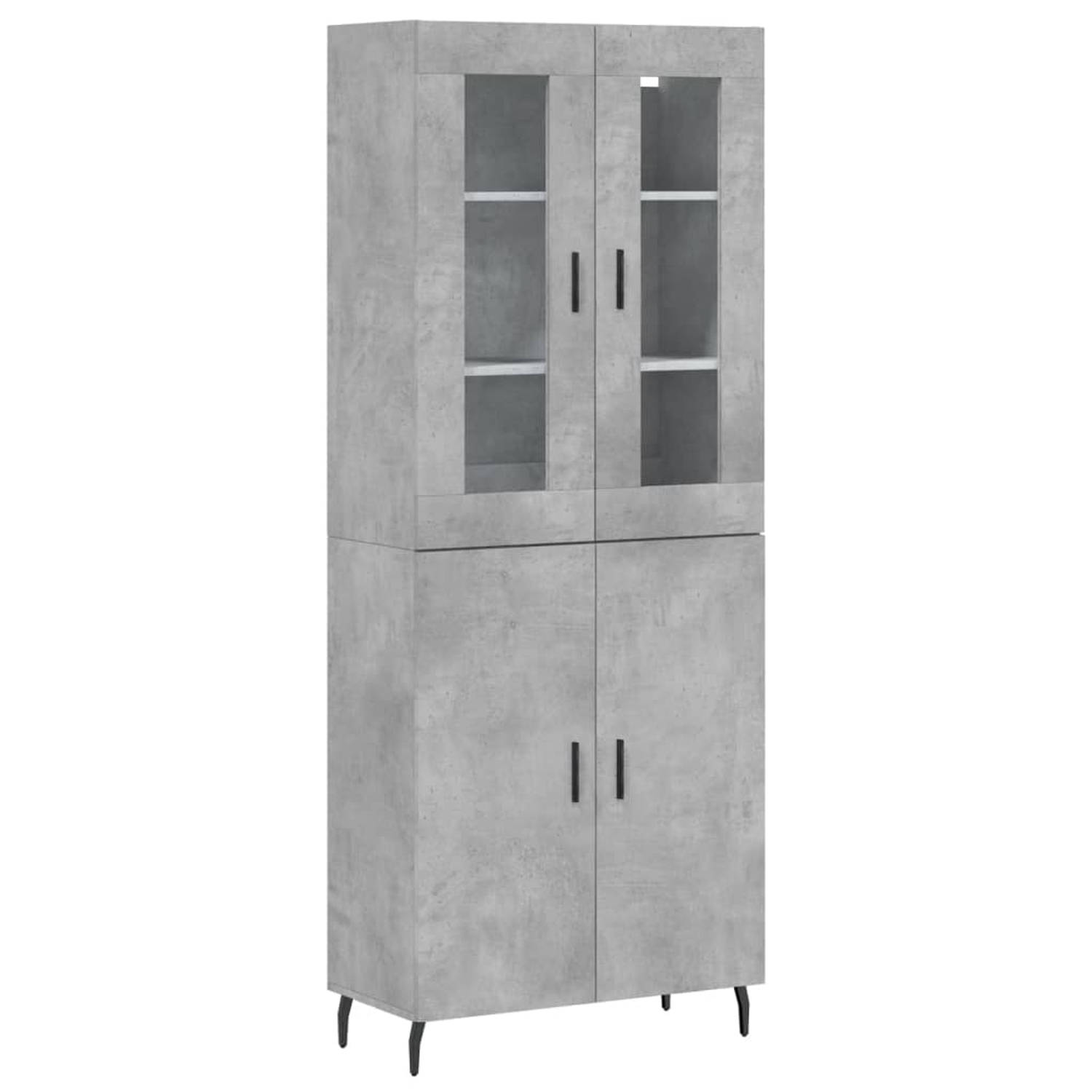 The Living Store-Hoge-kast-69-5x34x180-cm-bewerkt-hout-betongrijs - Keukenkast