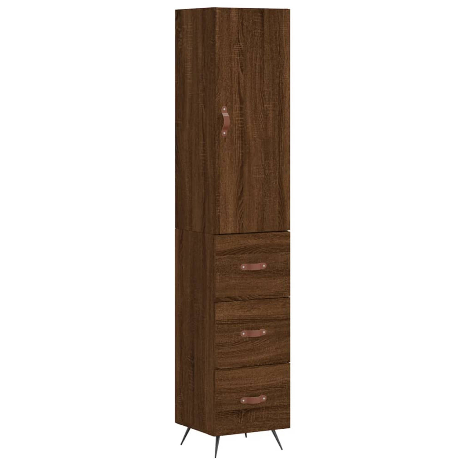 The Living Store-Hoge-kast-34-5x34x180-cm-bewerkt-hout-bruineikenkleurig - Keukenkast