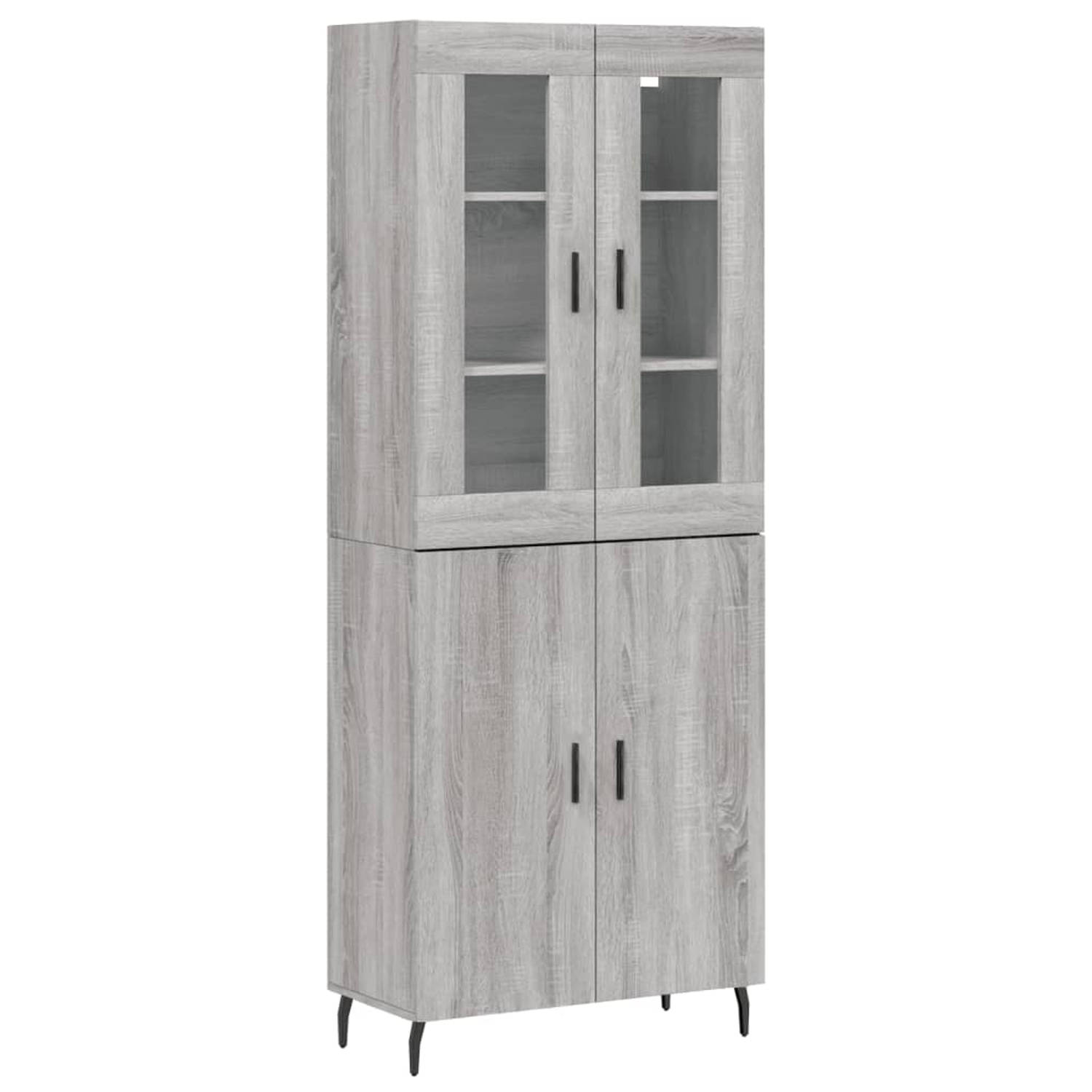 The Living Store-Hoge-kast-69-5x34x180-cm-bewerkt-hout-grijs-sonoma-eikenkleurig - Keukenkast