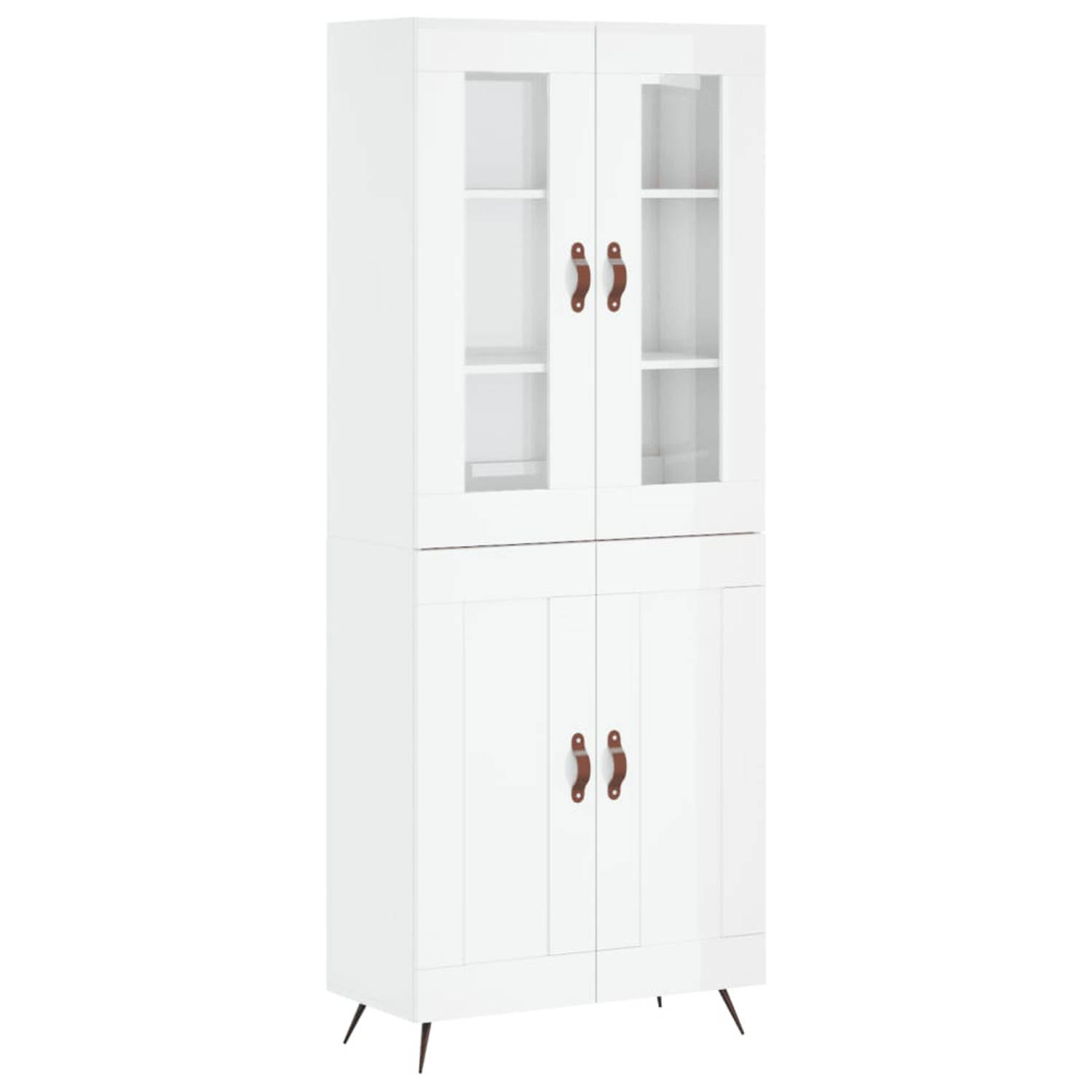 The Living Store Hoge Kast - Hoogglans Wit - 69.5 x 34 x 180 cm - Duurzaam hout - Voldoende opbergruimte