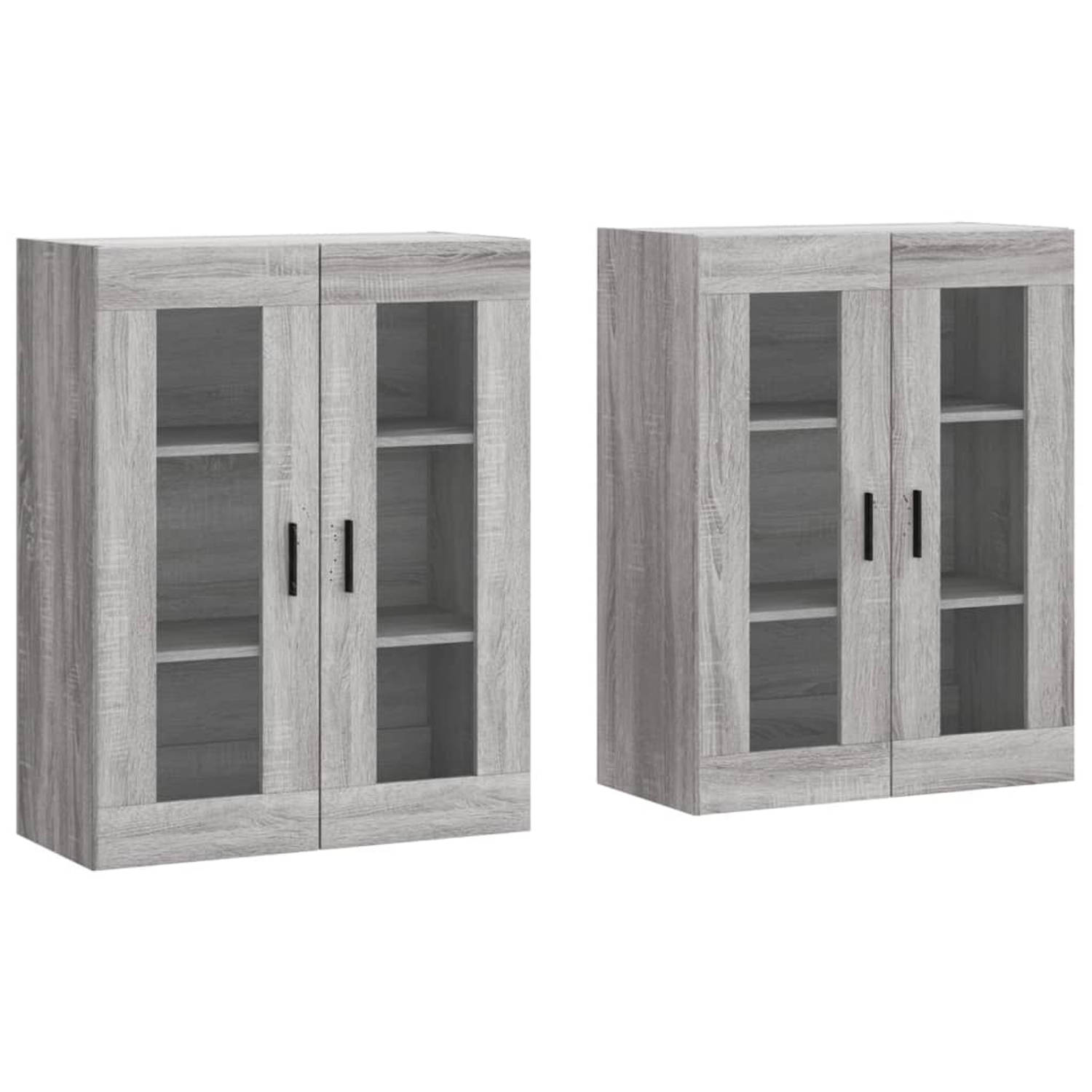 The Living Store - Wandkast - Grijs Sonoma Eiken - 69.5 x 34 x 90 cm - Bewerkt hout en glas