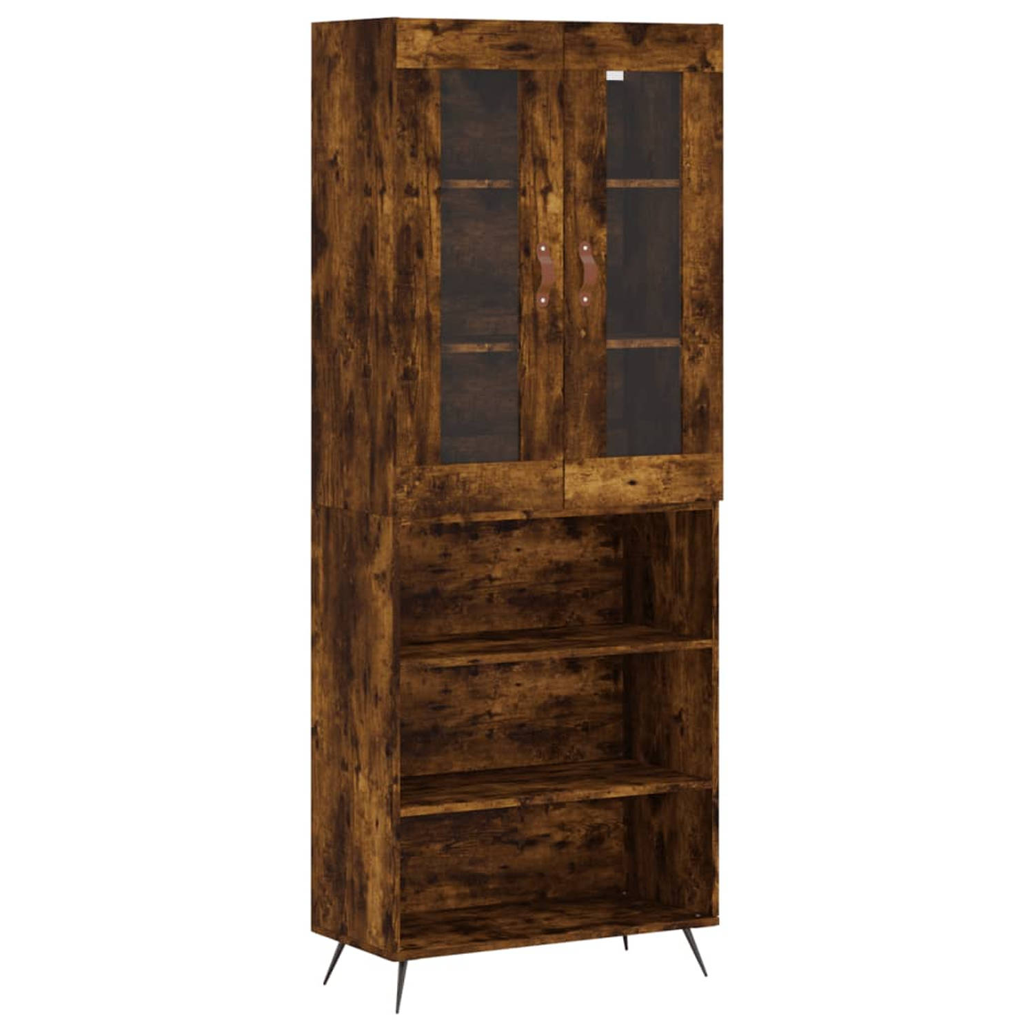 The Living Store Hoge kast 69-5x34x180 cm bewerkt hout gerookt eikenkleurig - Keukenkast