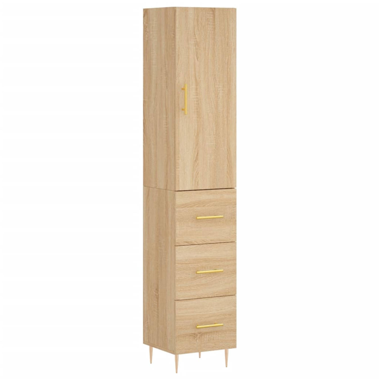 The Living Store Hoge Kast - Sonoma Eiken - Bewerkt Hout - 34.5 x 34 x 180 cm (B x D x H)