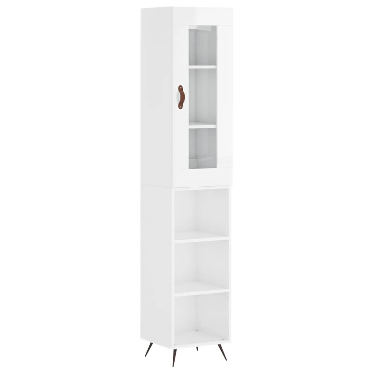 The Living Store Hoge kast 34-5x34x180 cm bewerkt hout hoogglans wit - Keukenkast