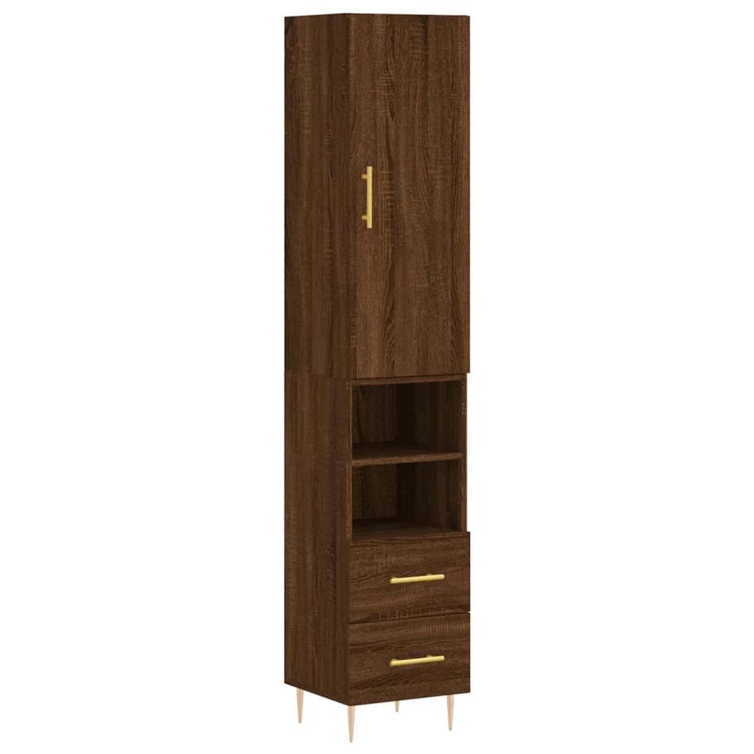 The Living Store Hoge Kast - Bruineiken - Bewerkt Hout en Metaal - 34.5 x 34 x 180 cm - Trendy