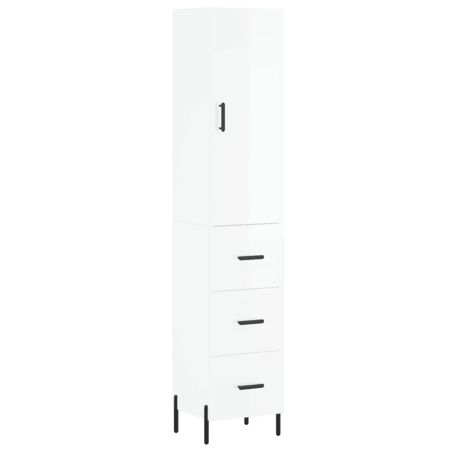 The Living Store Opbergkast - Hoge kast - Hoogglans wit - 34.5 x 34 x 180 cm (B x D x H) - Duurzaam materiaal