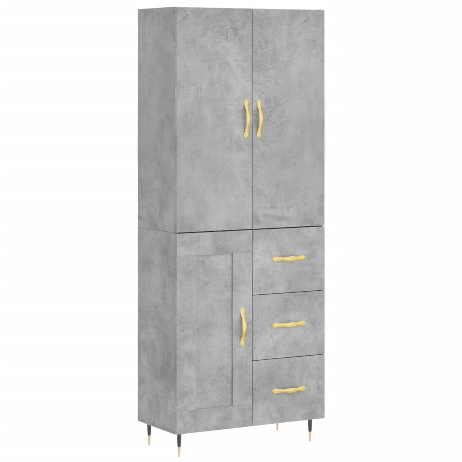 The Living Store-Hoge-kast-69-5x34x180-cm-bewerkt-hout-betongrijs - Keukenkast