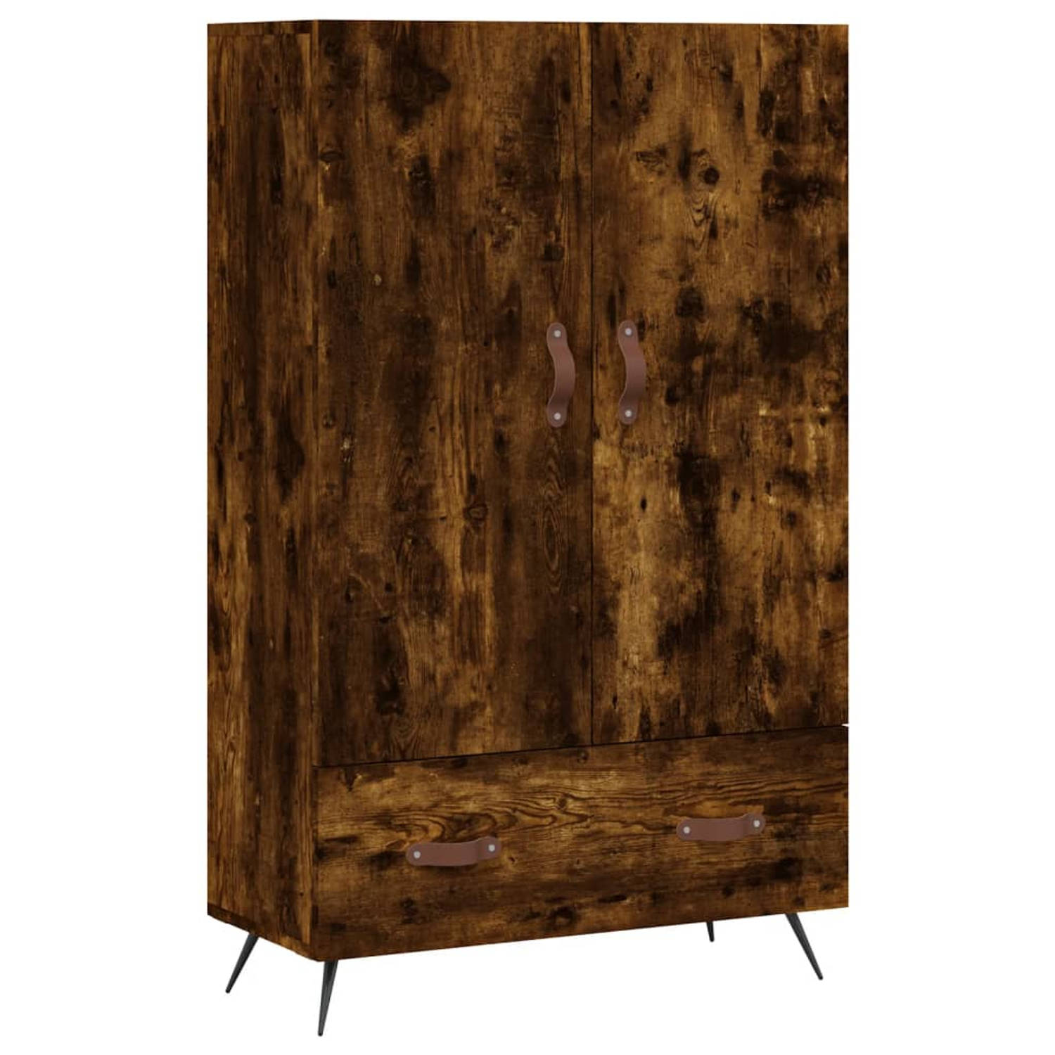 The Living Store Hoge kast 69-5x31x115 cm bewerkt hout gerookt eikenkleurig - Keukenkast