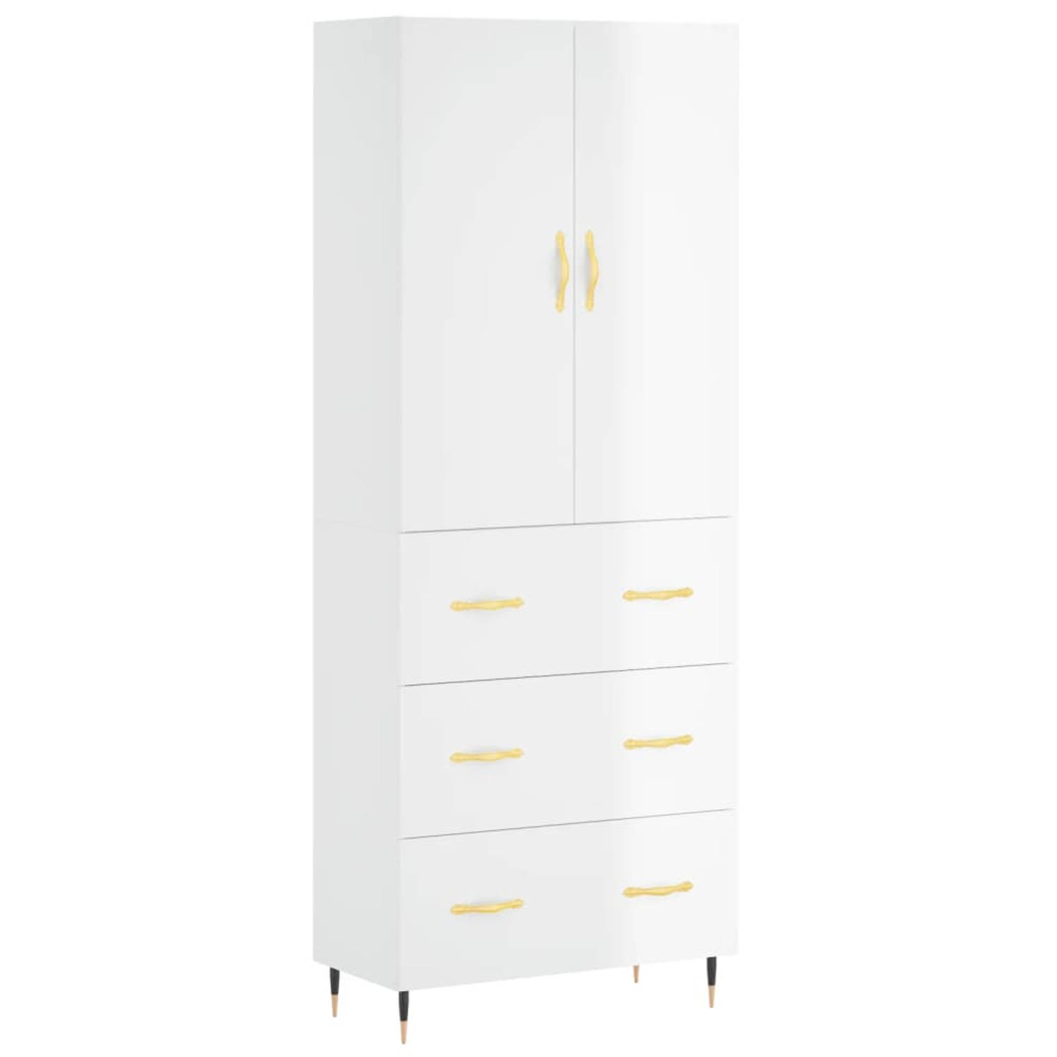 The Living Store Kast - Hoge kast - Hoogglans wit - 69.5 x 34 x 180 cm - Duurzaam materiaal