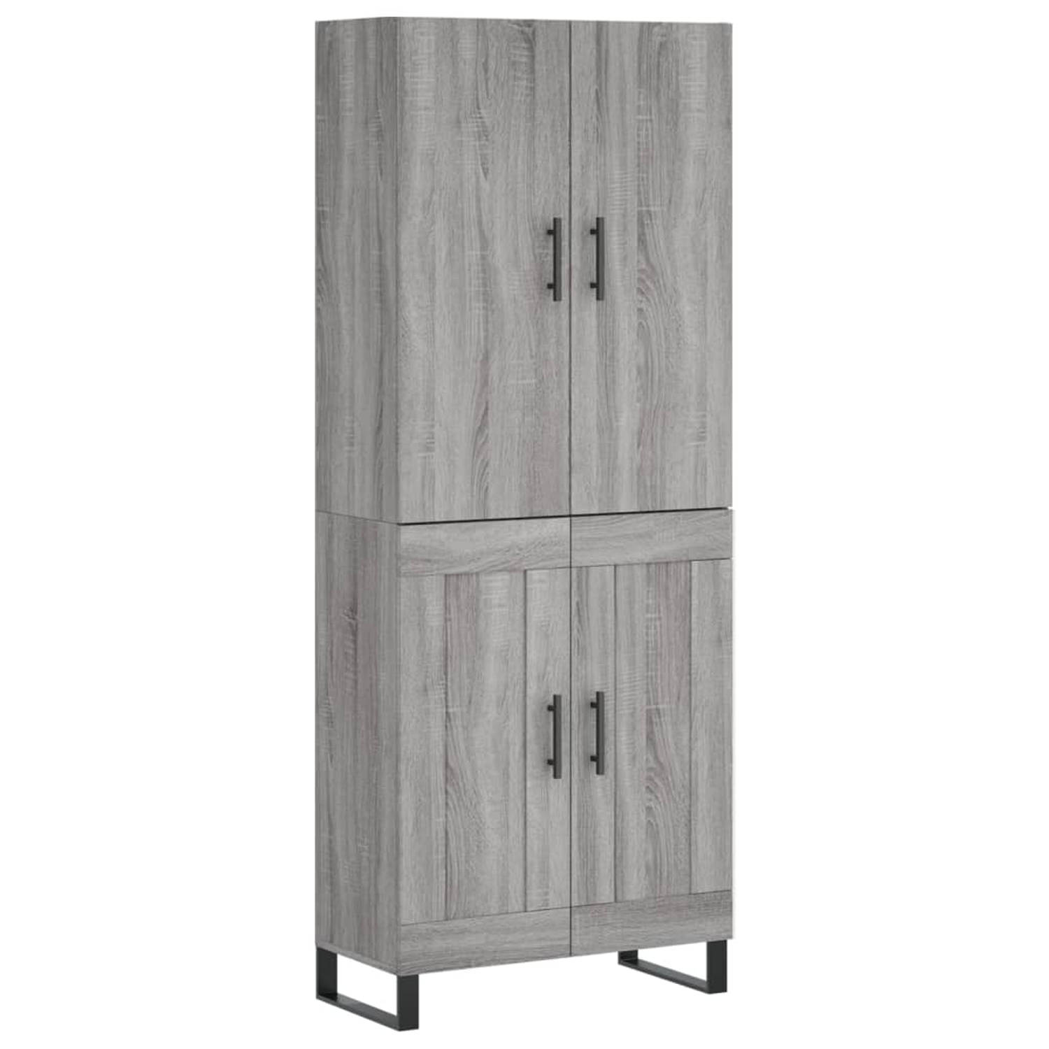 The Living Store-Hoge-kast-69-5x34x180-cm-bewerkt-hout-grijs-sonoma-eikenkleurig - Keukenkast