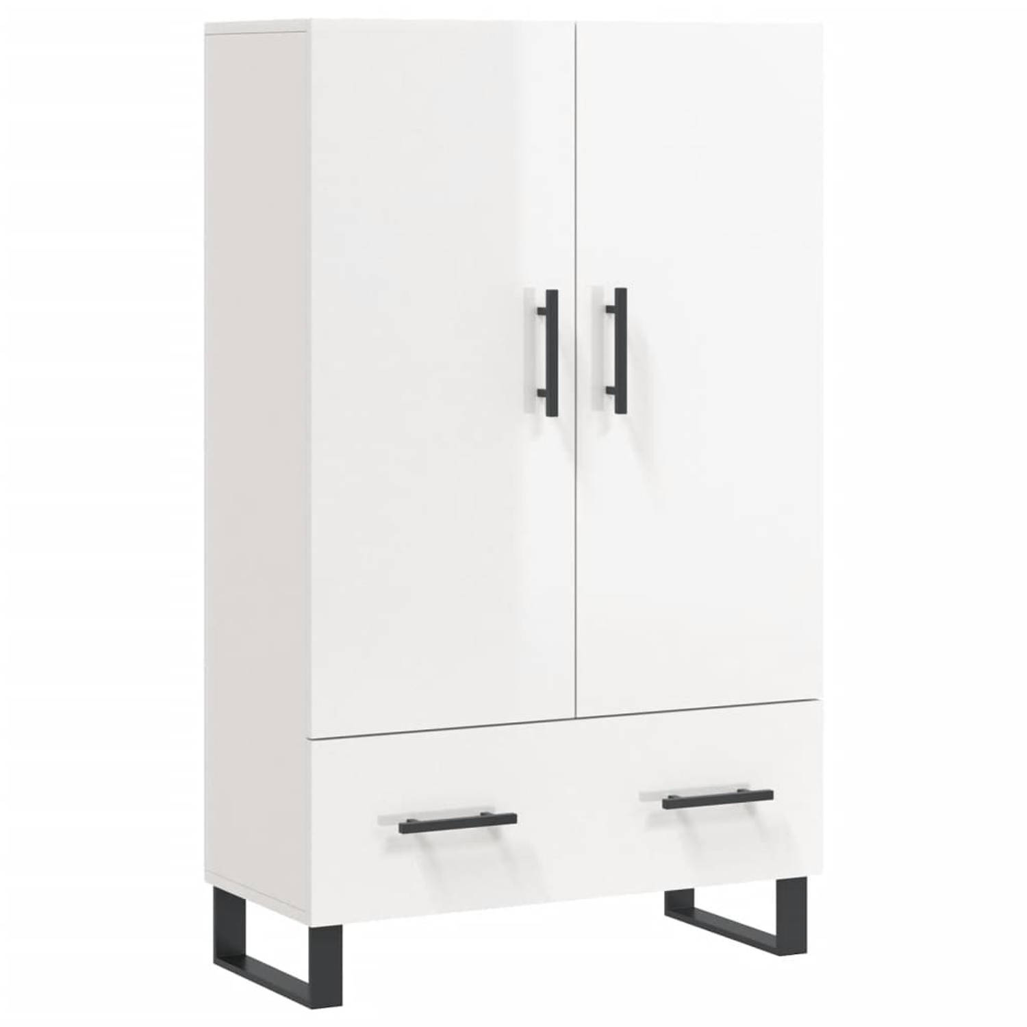 The Living Store Hoge Kast Buffetkast - 69.5 x 31 x 115 cm - Hoogglans Wit