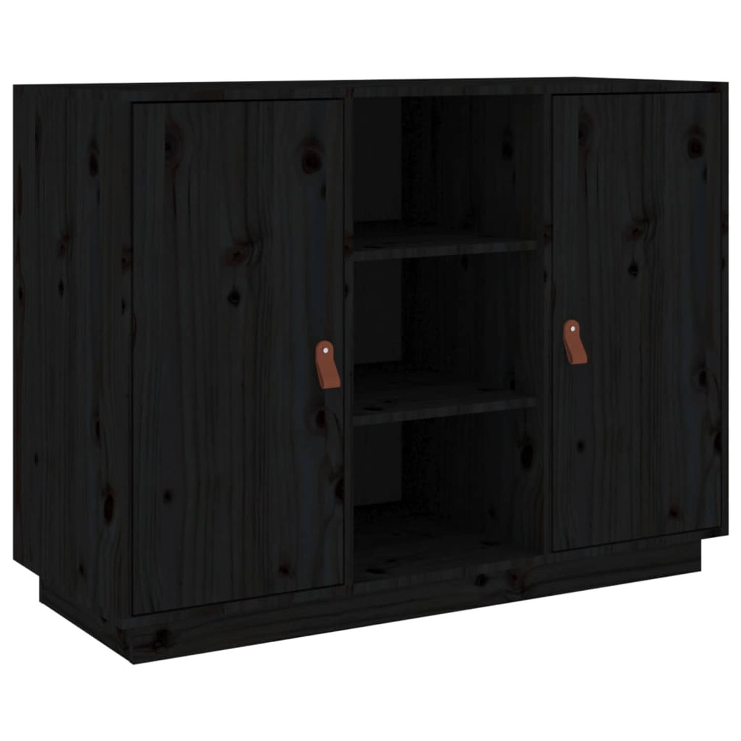 The Living Store Dressoir 100x40x75 cm massief grenenhout zwart - Keukenkast