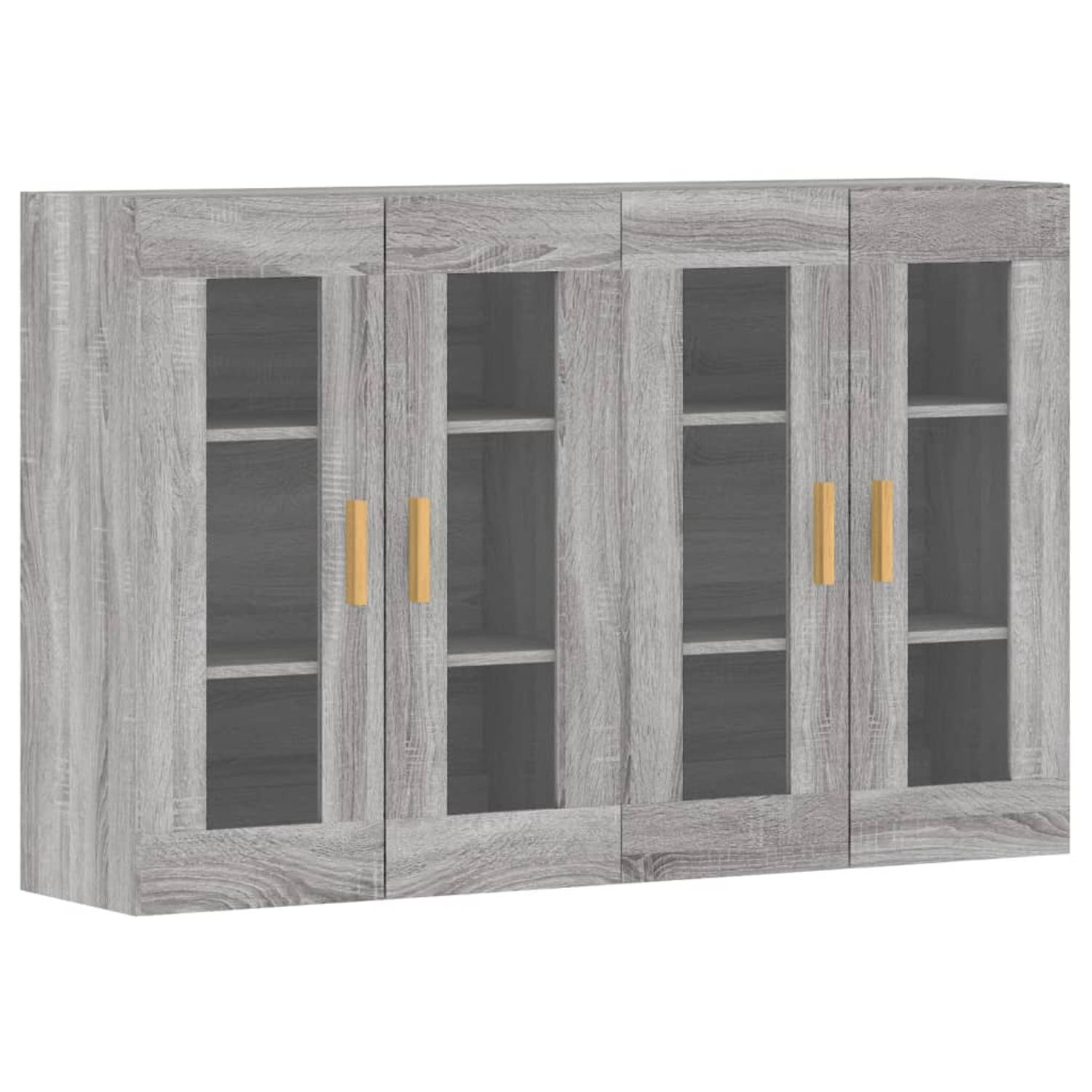 The Living Store Wandkasten - Grijs Sonoma Eiken - Set van 2 - 69.5 x 34 x 90 cm - Glasdeur