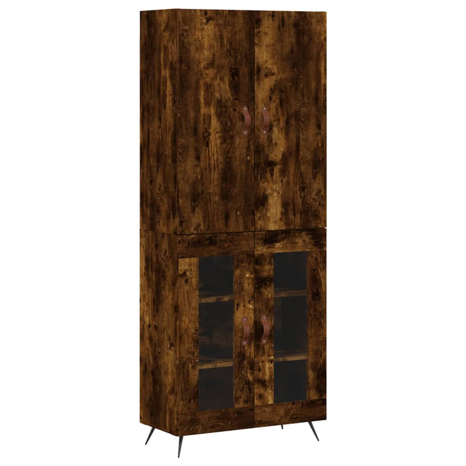 The Living Store-Hoge-kast-69-5x34x180-cm-bewerkt-hout-gerookt-eikenkleurig - Keukenkast