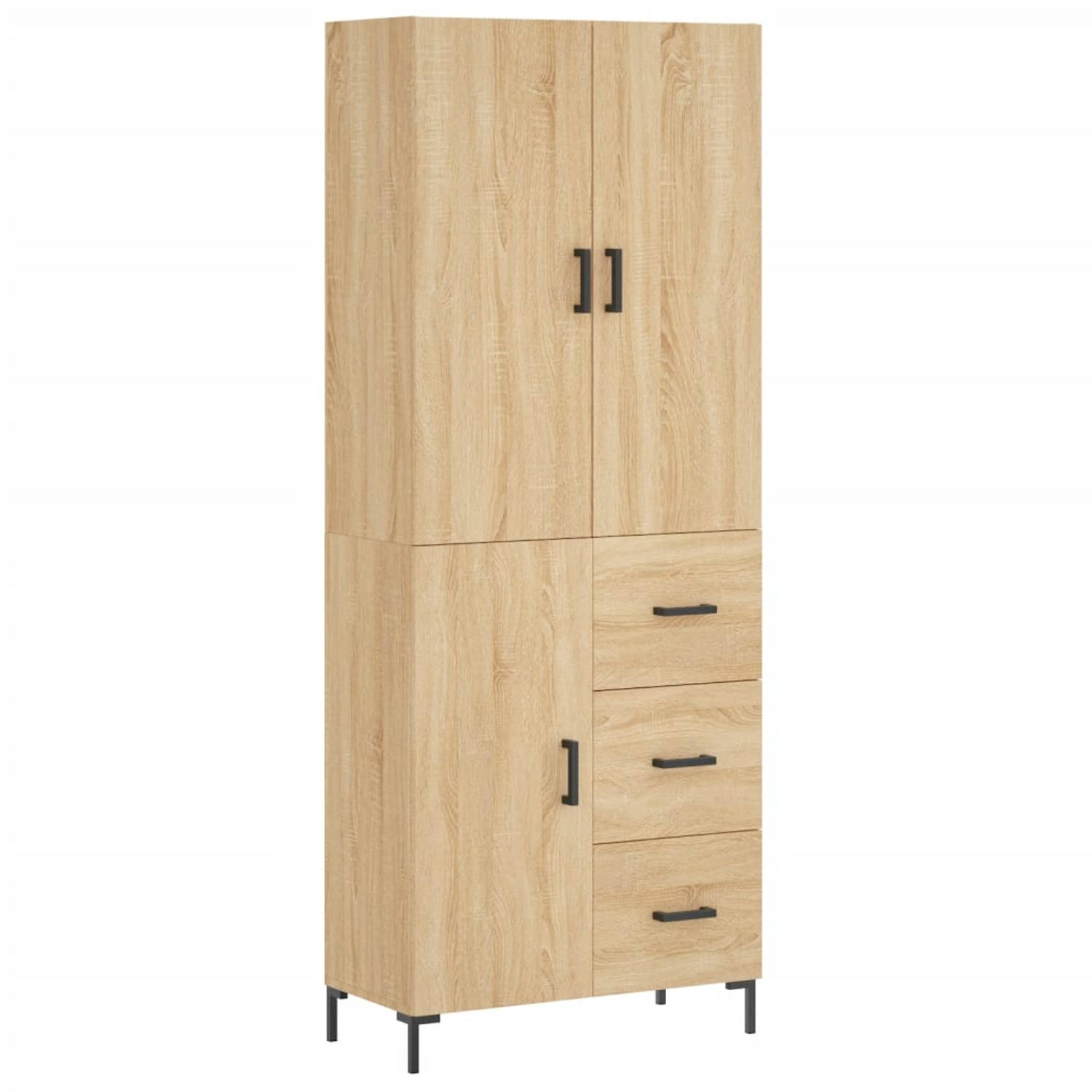 The Living Store Hoge Kast - Dressoir en Opzetkast - Sonoma Eiken - 69.5 x 34 x 180 cm - Duurzaam Materiaal