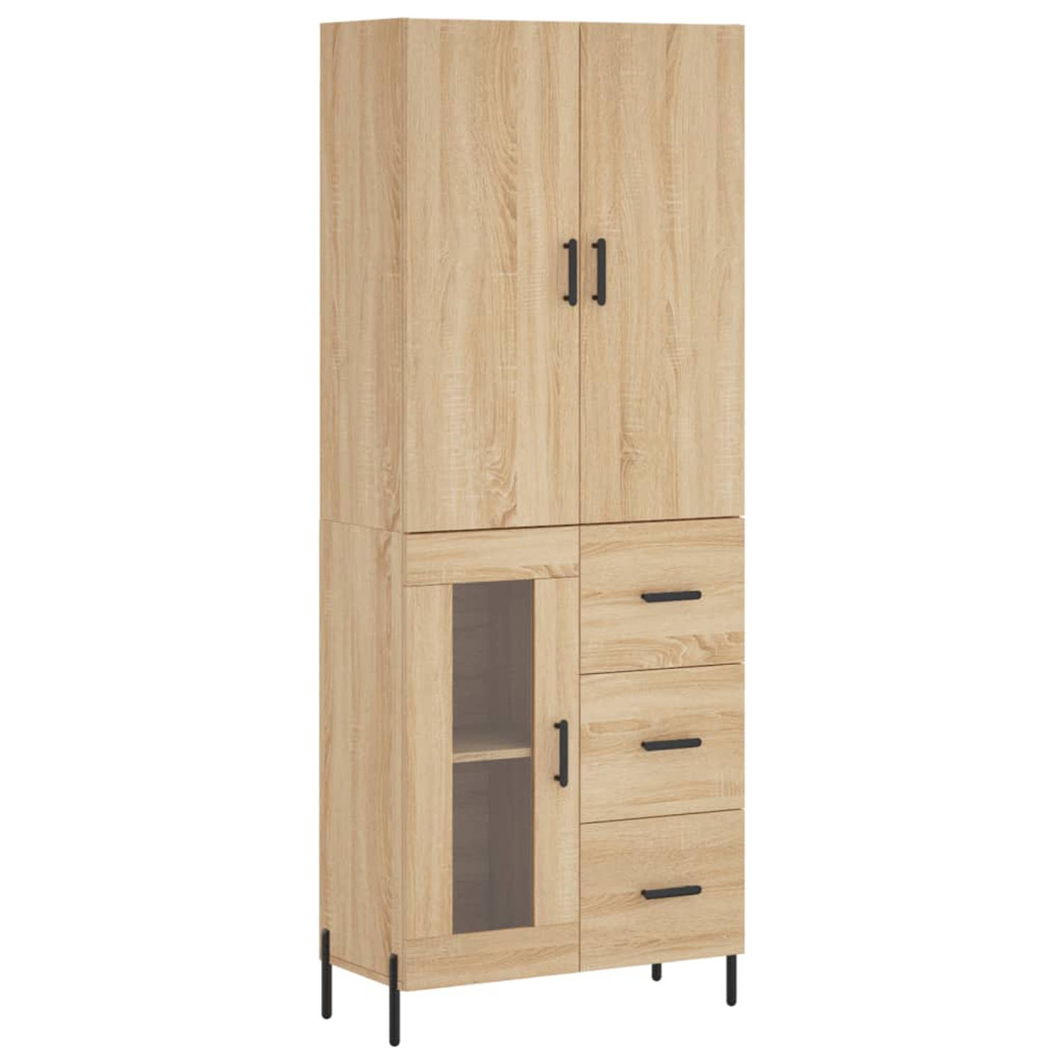 The Living Store-Hoge-kast-69-5x34x180-cm-bewerkt-hout-sonoma-eikenkleurig - Keukenkast