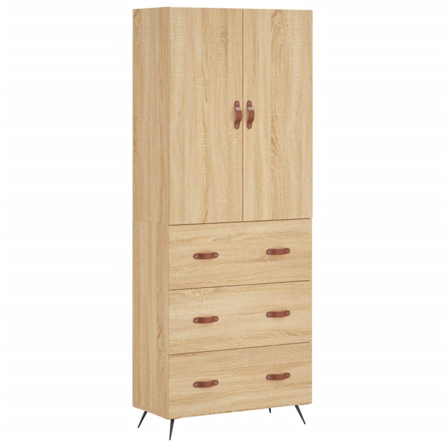 The Living Store-Hoge-kast-69-5x34x180-cm-bewerkt-hout-sonoma-eikenkleurig - Keukenkast