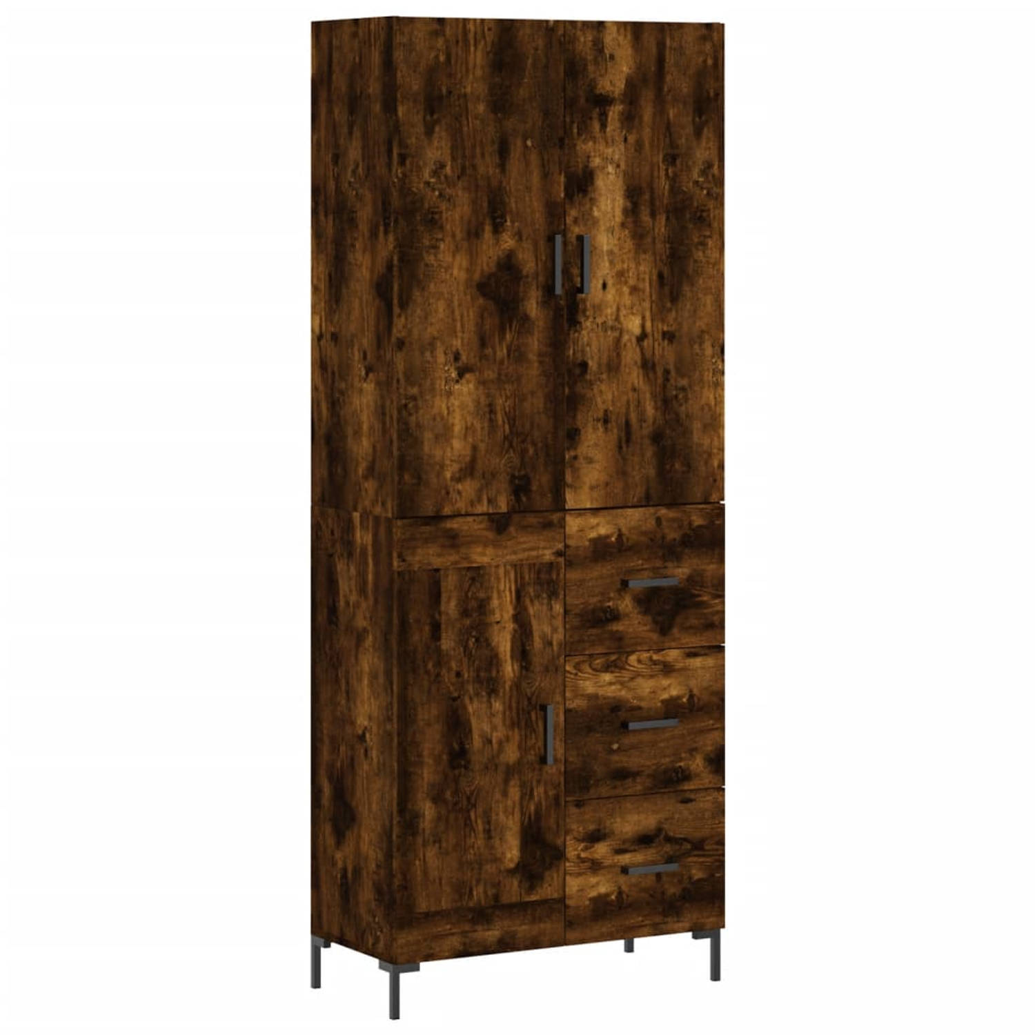 The Living Store-Hoge-kast-69-5x34x180-cm-bewerkt-hout-gerookt-eikenkleurig - Keukenkast