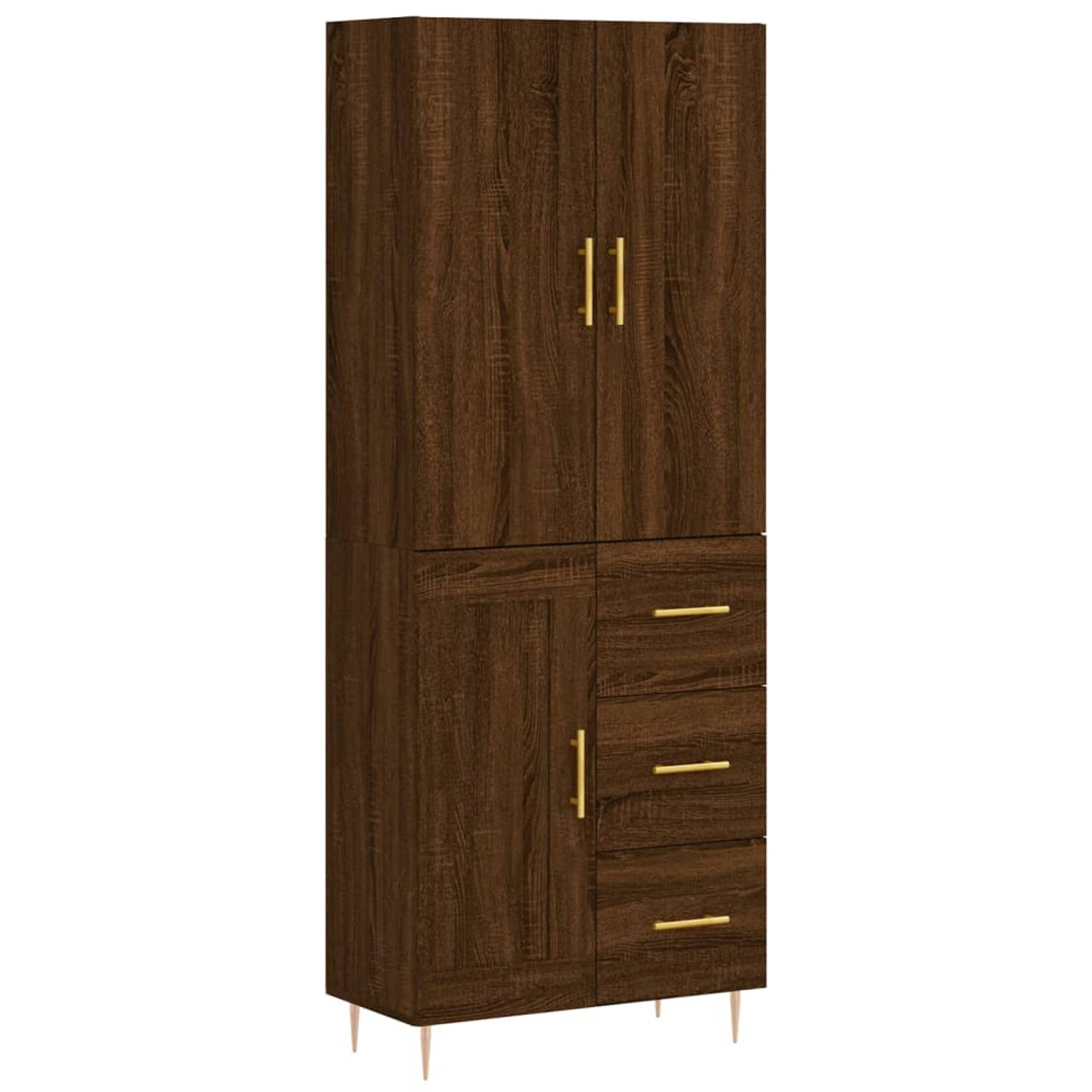 The Living Store-Hoge-kast-69-5x34x180-cm-bewerkt-hout-bruineikenkleurig - Keukenkast