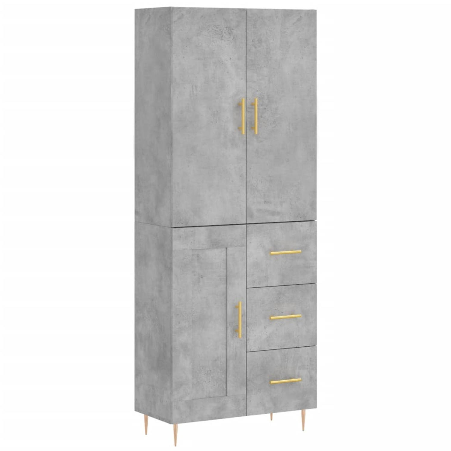 The Living Store-Hoge-kast-69-5x34x180-cm-bewerkt-hout-betongrijs - Keukenkast