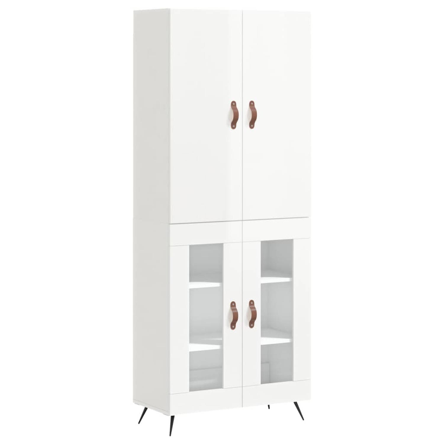 The Living Store-Hoge-kast-69-5x34x180-cm-bewerkt-hout-hoogglans-wit - Keukenkast