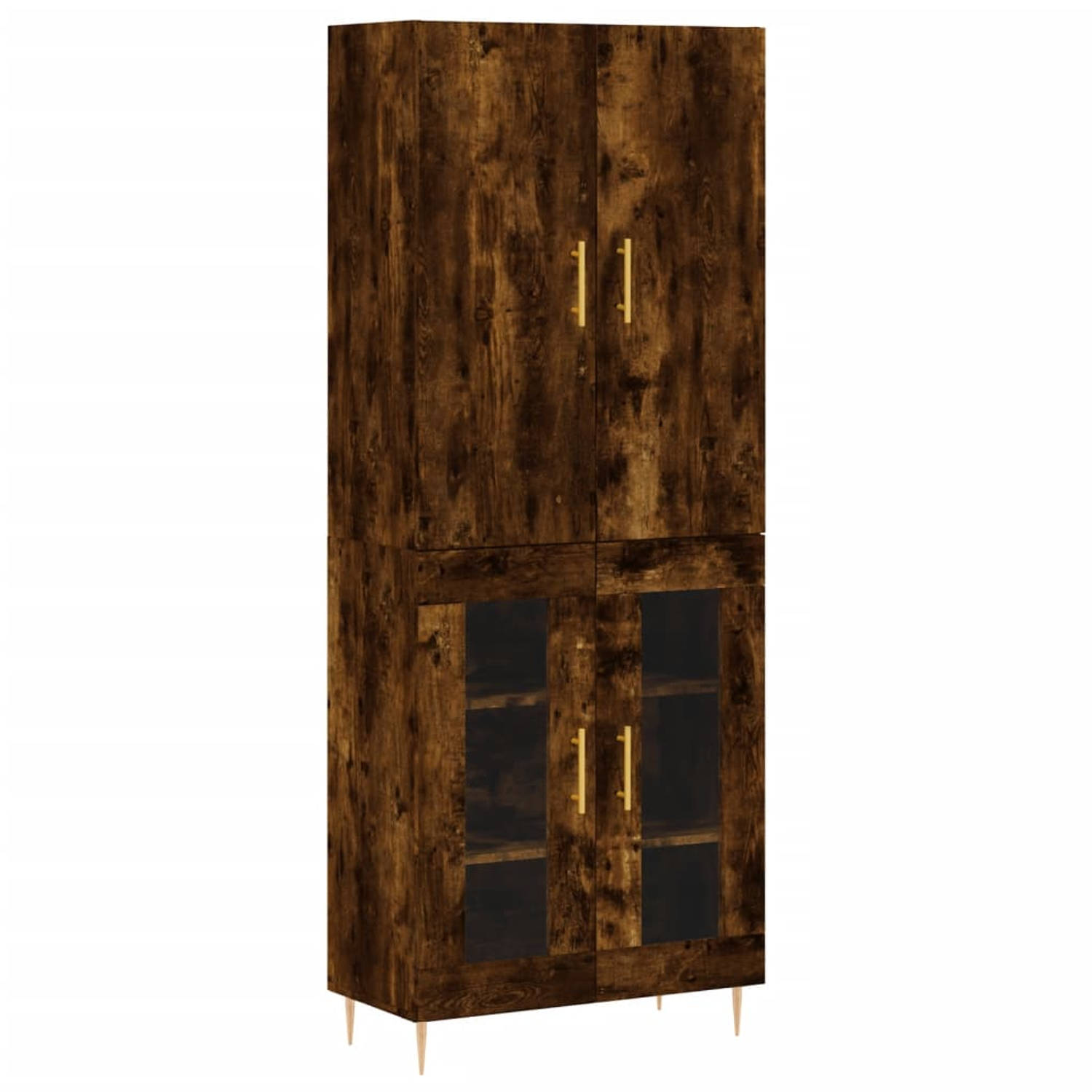 The Living Store Hoge Kast Opbergkast - 69.5 x 34 x 180 cm - Gerookt Eiken - Glasontwerp