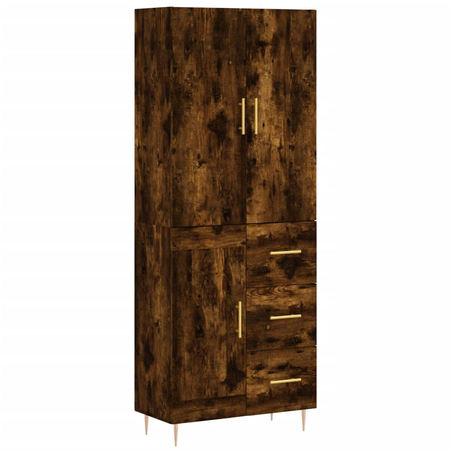 The Living Store-Hoge-kast-69-5x34x180-cm-bewerkt-hout-gerookt-eikenkleurig - Keukenkast