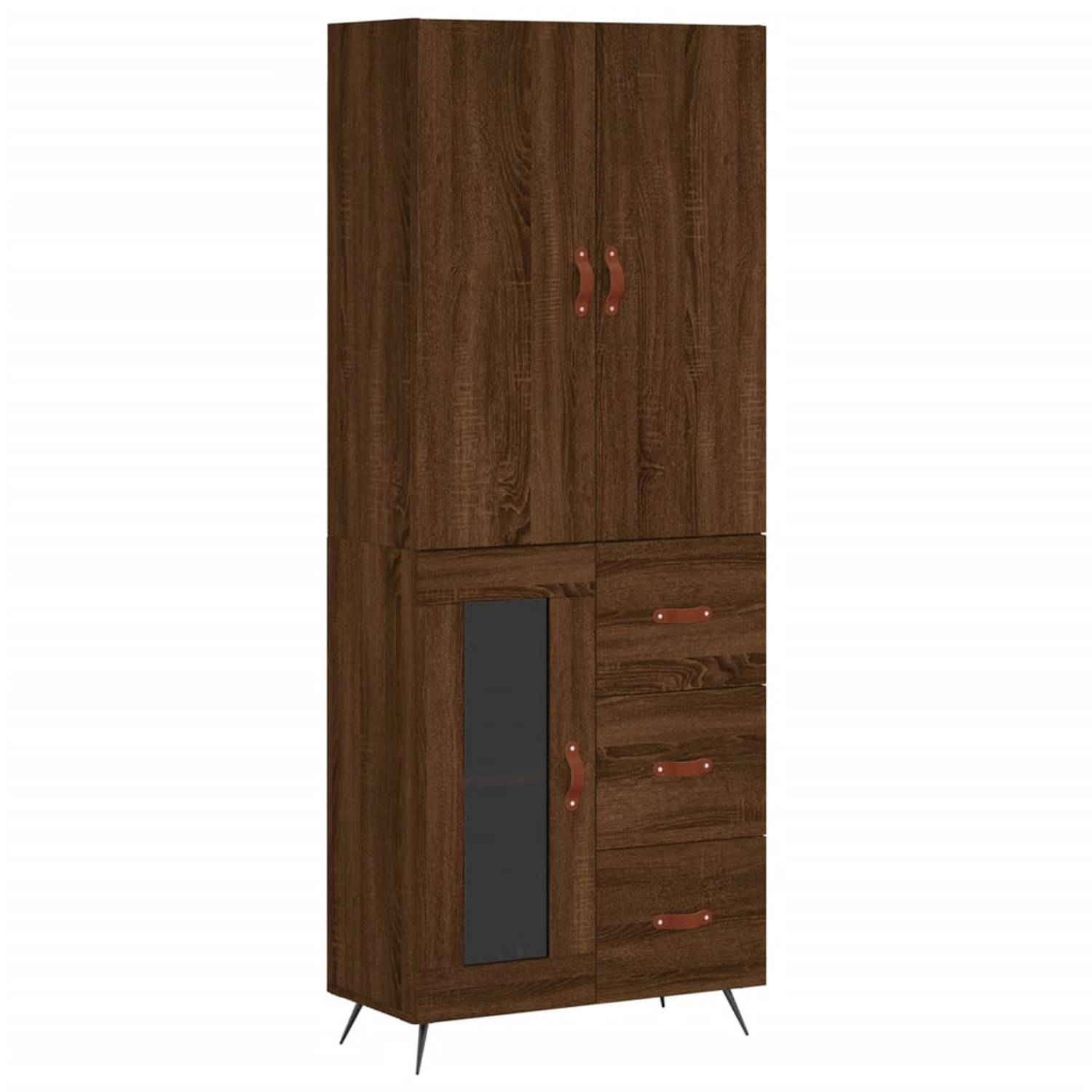 The Living Store Hoge Kast - Bruineiken - Bewerkt hout/metaal/glas - 69.5 x 34 x 180 cm