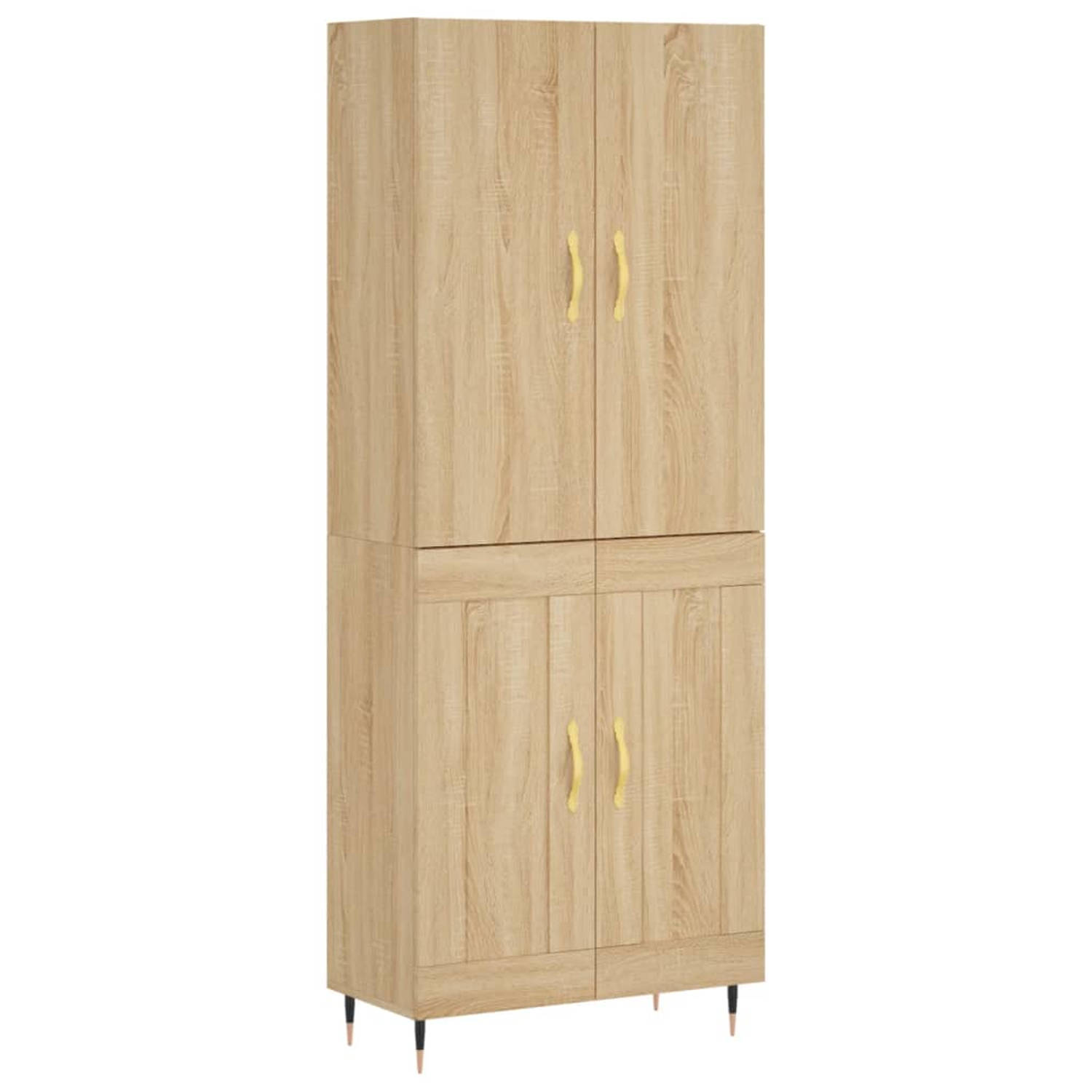 The Living Store Hoge Kast - Sonoma Eiken - Bewerkt Hout en Metaal - 69.5x34x180cm