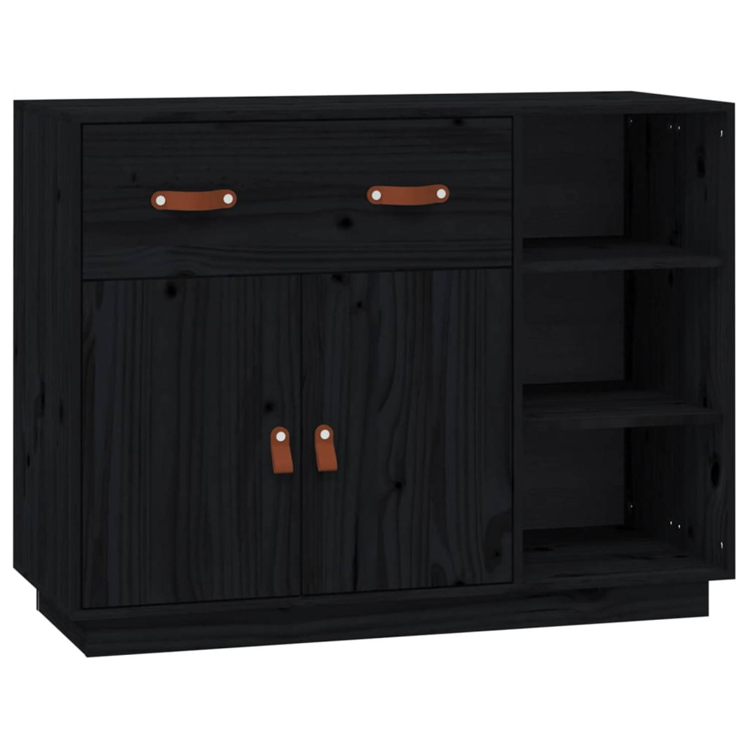 The Living Store Dressoir 98-5x40x75 cm massief grenenhout zwart - Keukenkast