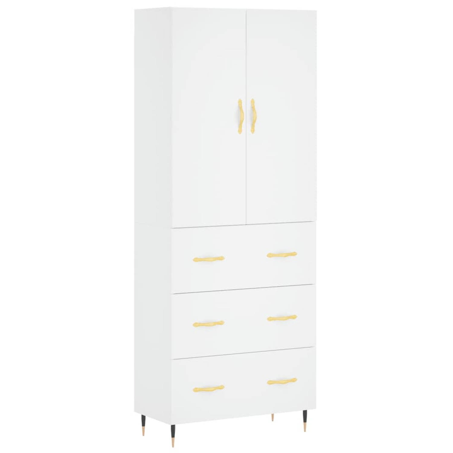 The Living Store Hoge Kast - Opbergkast - 69.5 x 34 x 180 cm - Wit - Bewerkt hout en metaal