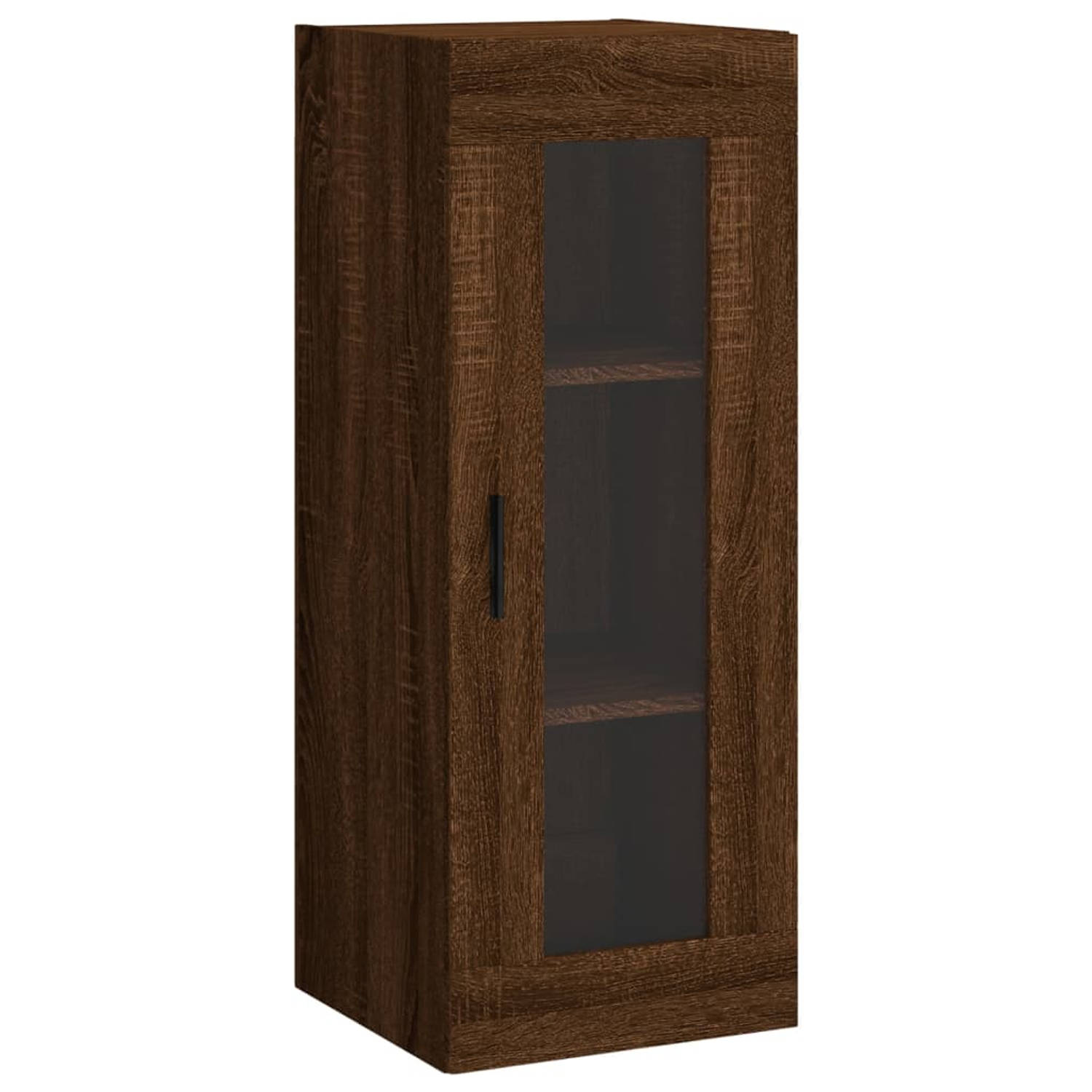 The Living Store zwevende kast - bruineiken - 34.5 x 34 x 90 cm - bewerkt hout en glas