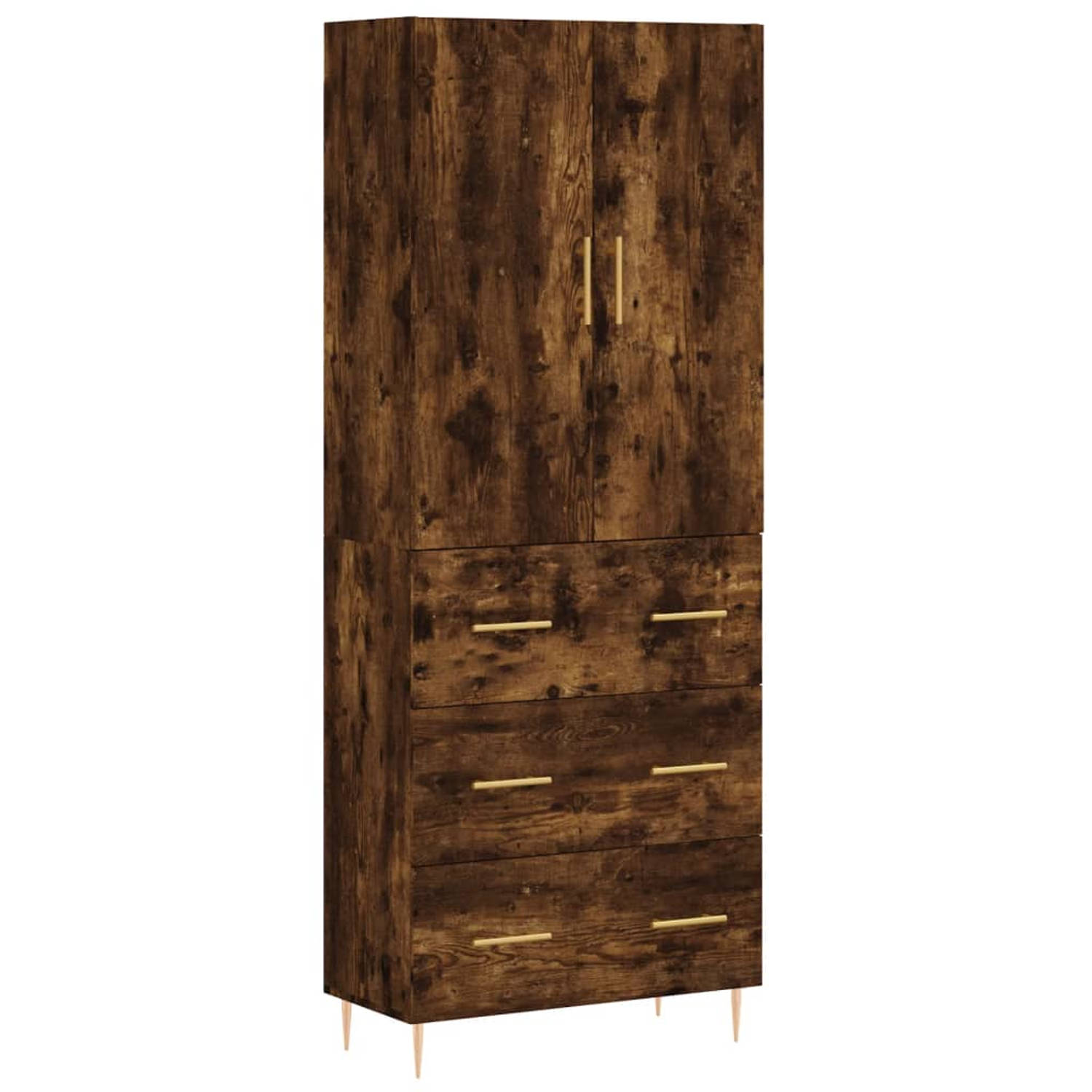 The Living Store Hoge Kast - Gerookt Eiken - 69.5 x 34 x 180 cm - Duurzaam Hout en Metaal