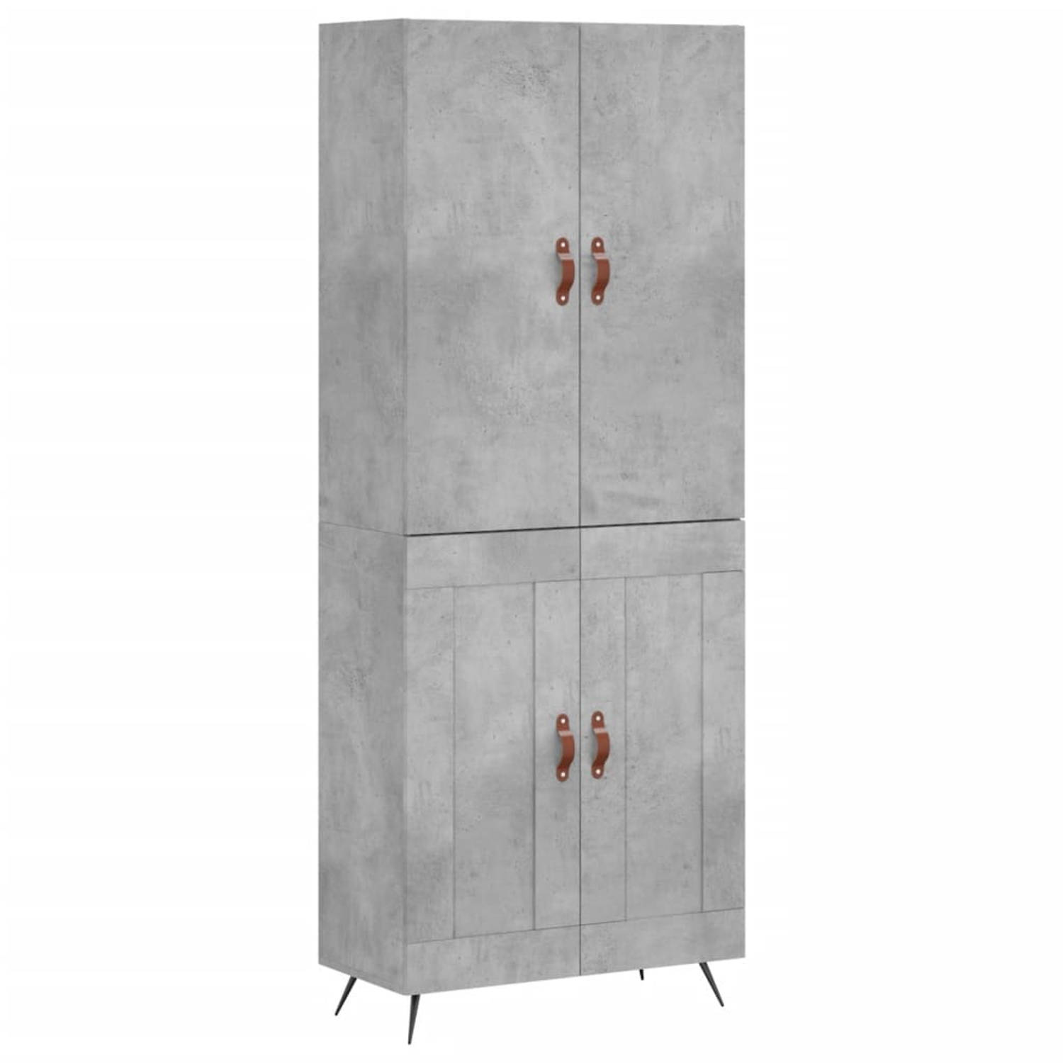 The Living Store-Hoge-kast-69-5x34x180-cm-bewerkt-hout-betongrijs - Keukenkast