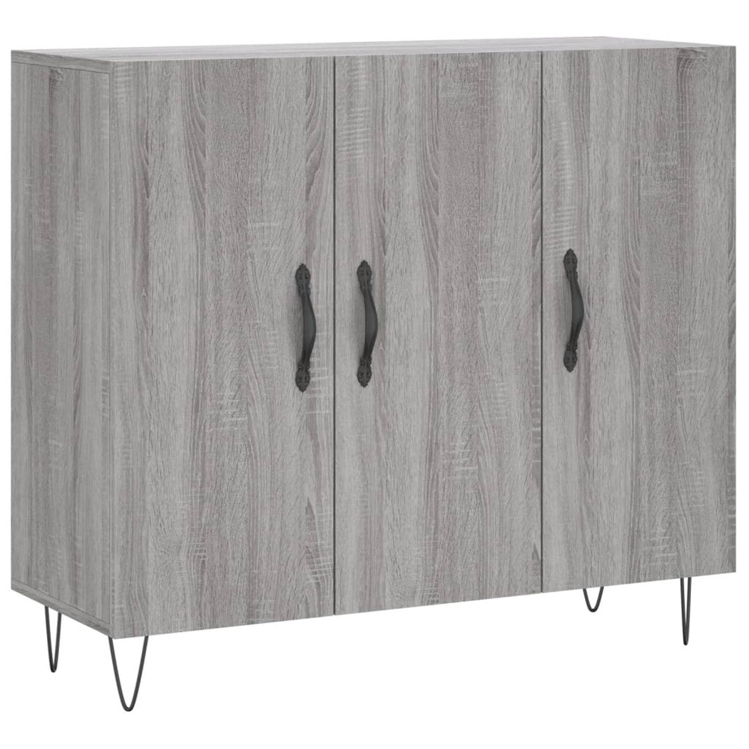 The Living Store Dressoir 90x34x80 cm bewerkt hout grijs sonoma eikenkleurig - Keukenkast