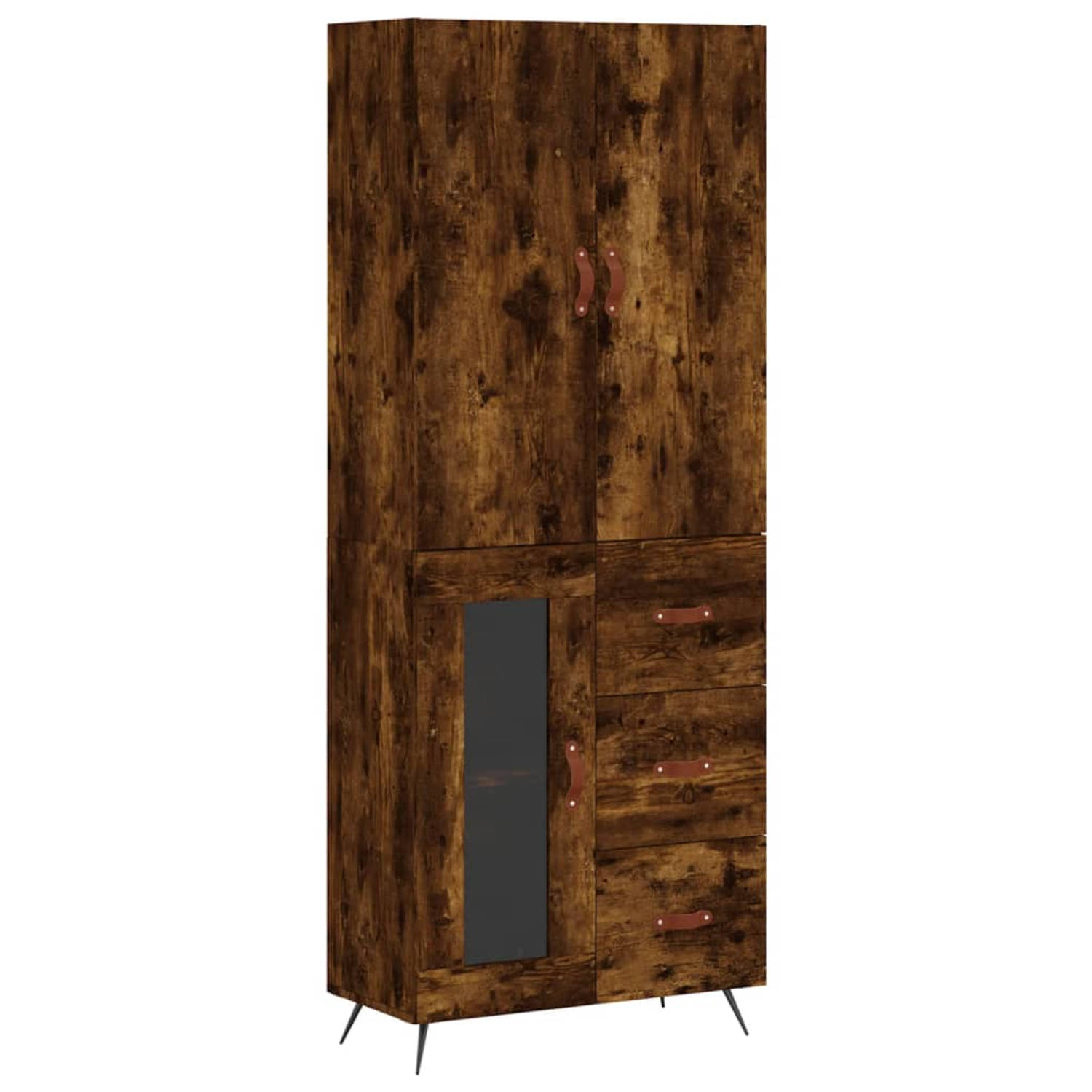 The Living Store-Hoge-kast-69-5x34x180-cm-bewerkt-hout-gerookt-eikenkleurig - Keukenkast