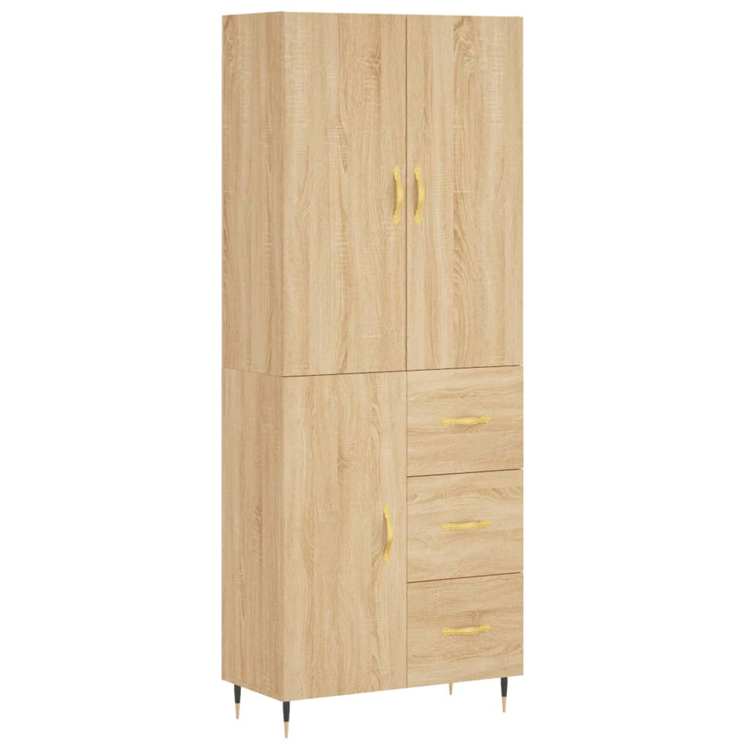 The Living Store Hoge Kast - Sonoma Eiken - Bewerkt Hout - 69.5 x 34 x 180 cm - Duurzaam materiaal