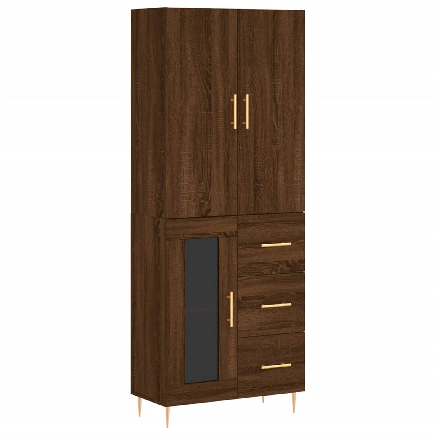 The Living Store-Hoge-kast-69-5x34x180-cm-bewerkt-hout-bruineikenkleurig - Keukenkast