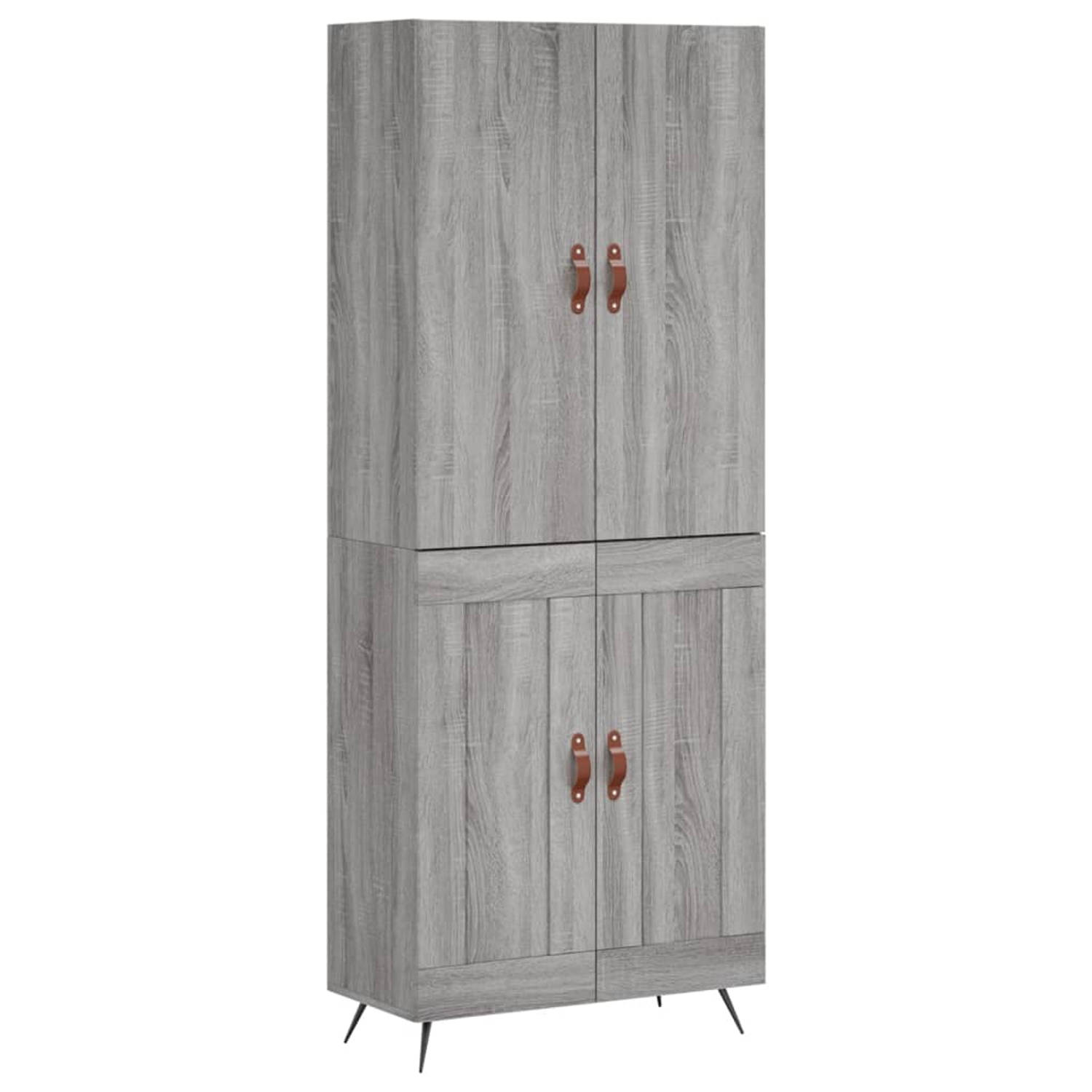 The Living Store Hoge Kast - Grijs Sonoma Eiken - 69.5 x 34 x 180 cm - Met Metalen Voeten